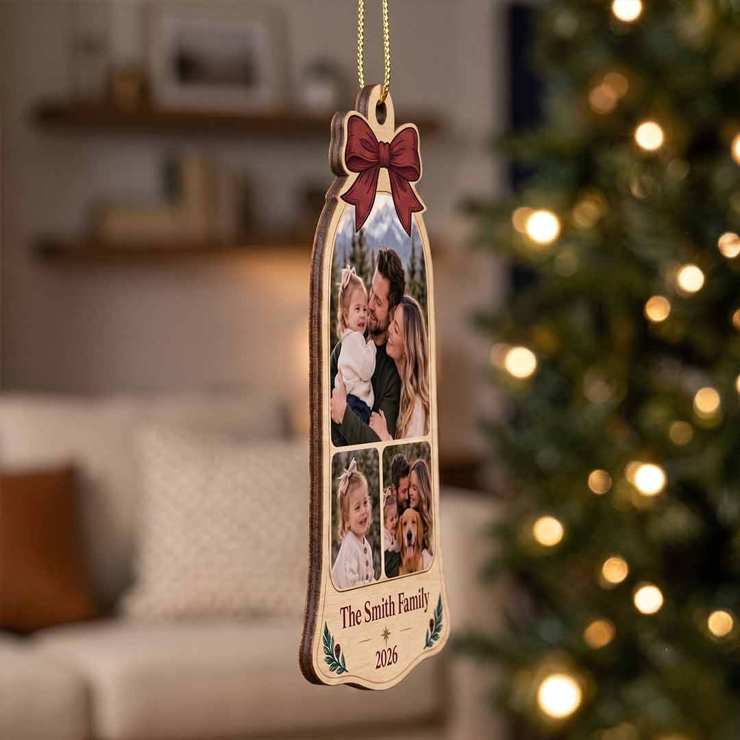 Family Christmas Photo Collage Holiday Keepsake Personalized Custom Name Date Photo Family 1-Layer Wooden Christmas Ornament for Family Members Gift
