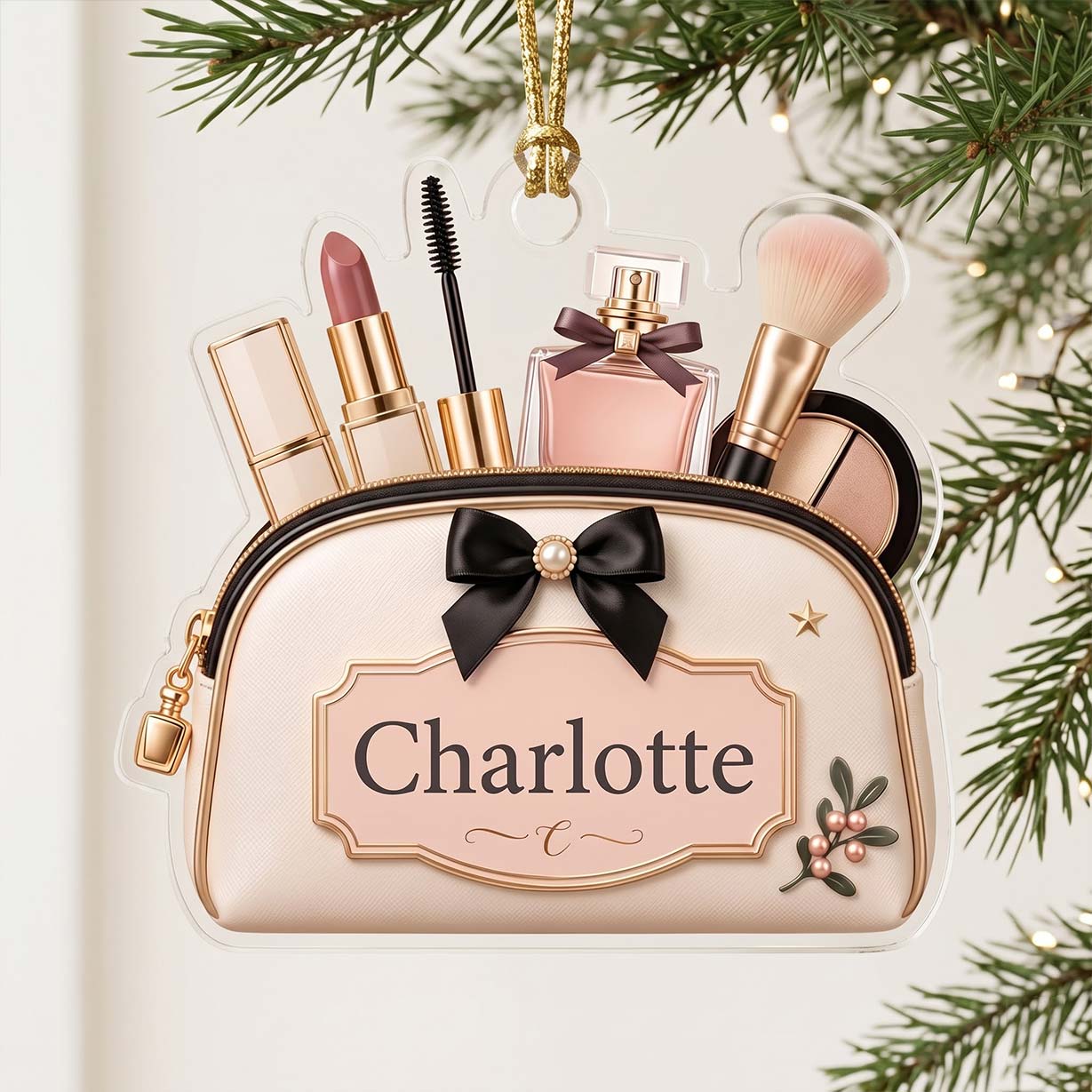 Cream Makeup Bag Lipstick Perfume Custom Name Acrylic Christmas Ornament Beauty Artist