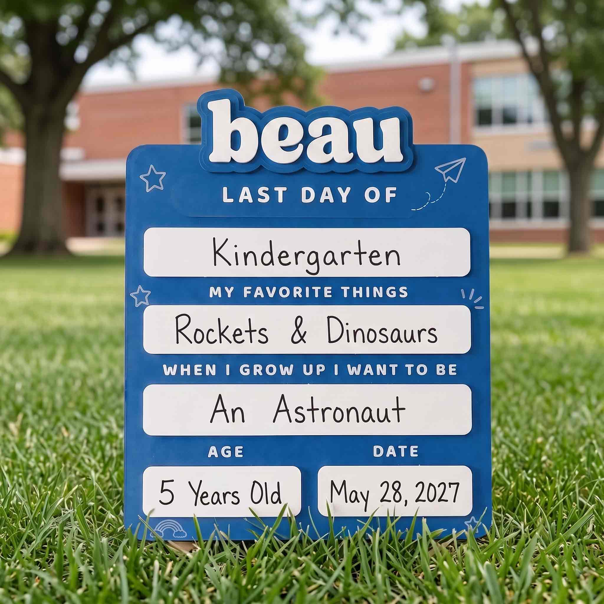 Personalized Blue Minimalist First & Last Day School Board, Reusable Dry Erase Board, Back to School Sign