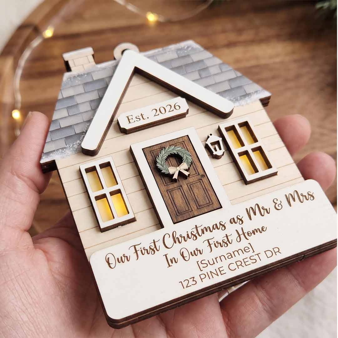 Our First Christmas as Mr and Mrs in Our First Home Personalized New Home Custom Name Date Address Christmas Ornament