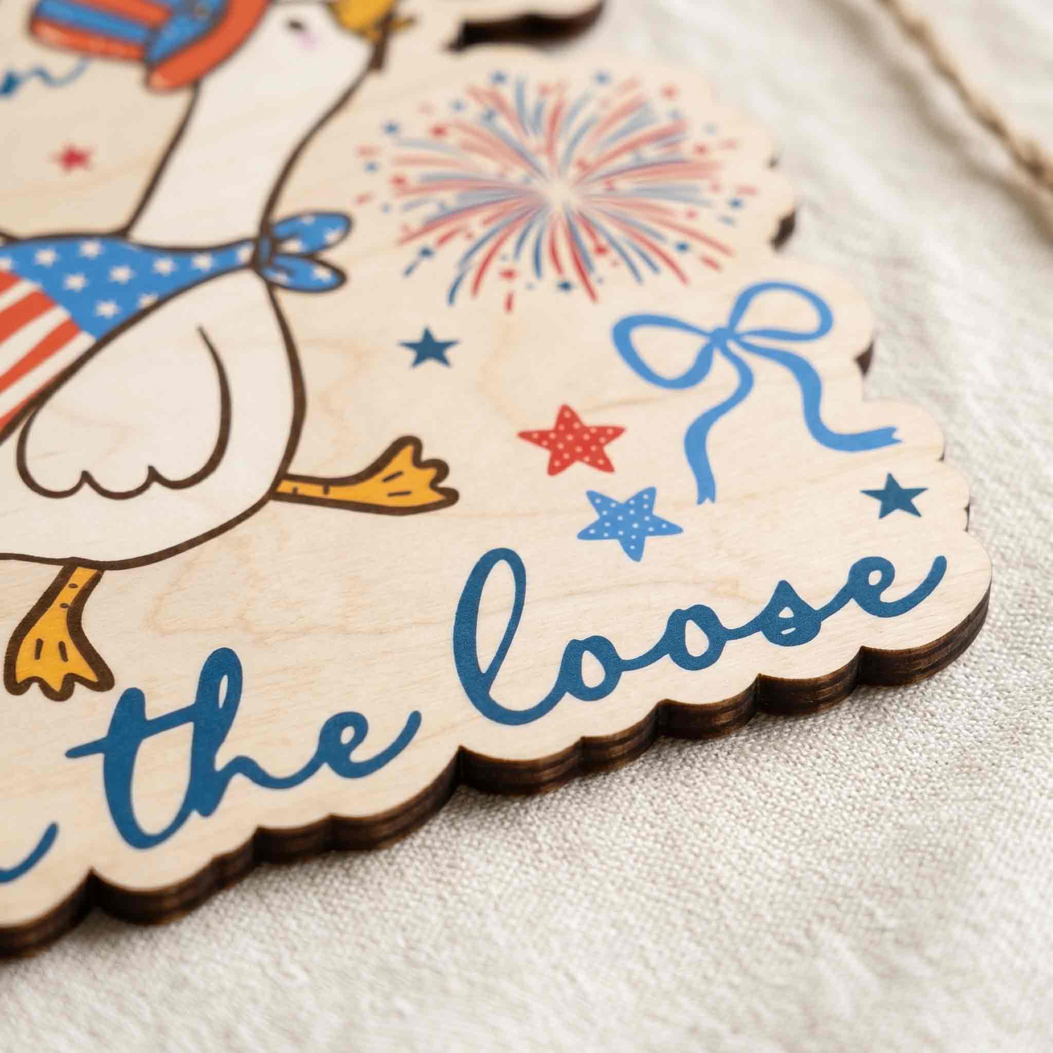 American Goose on the Loose Patriotic Funny Wooden Sign