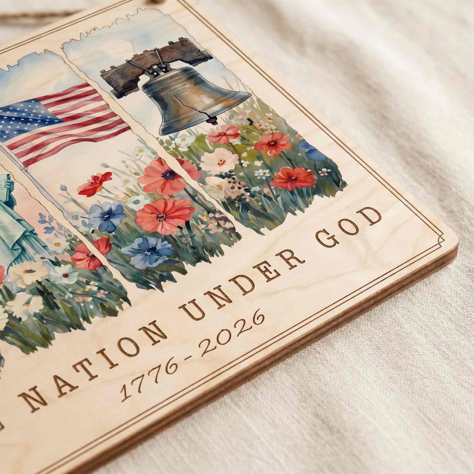 America 250 One Nation Under God Wooden Sign Patriotic Wall Decor