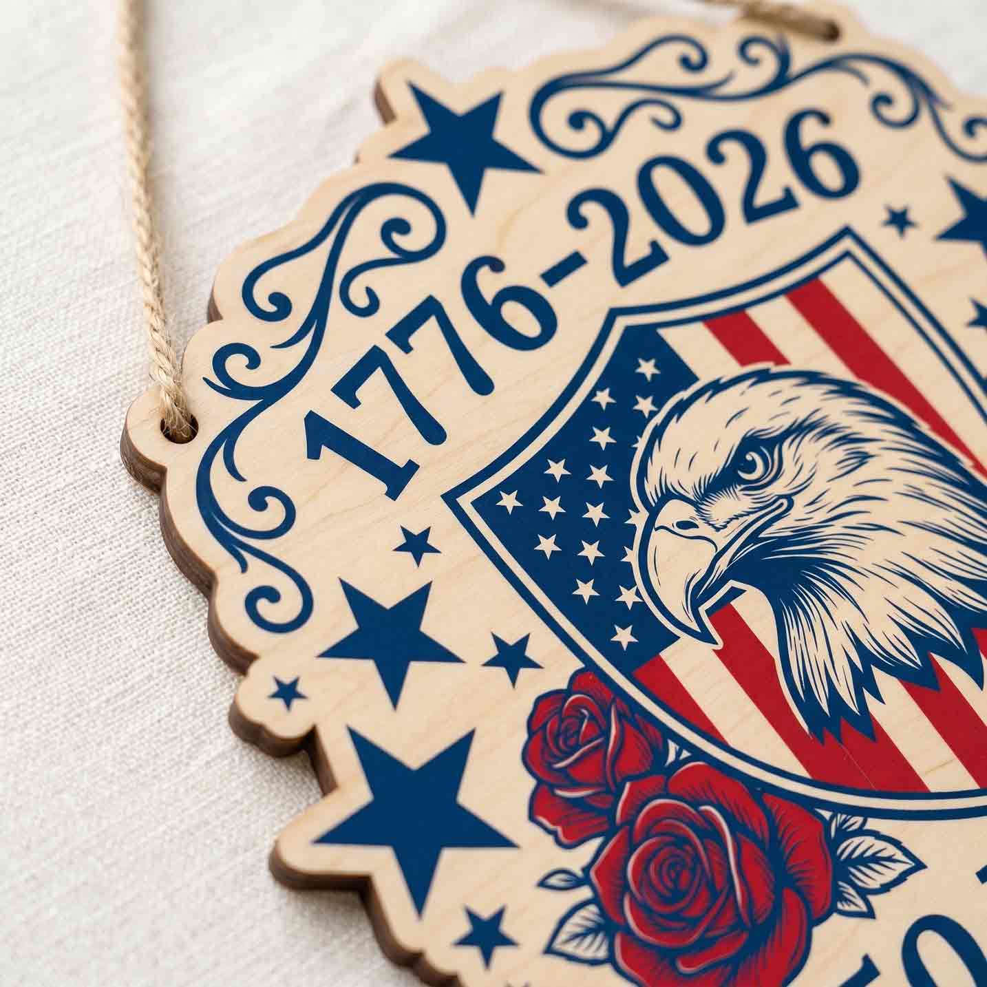 America 250 Years Freedom Celebration Wooden Sign With Bald Eagle