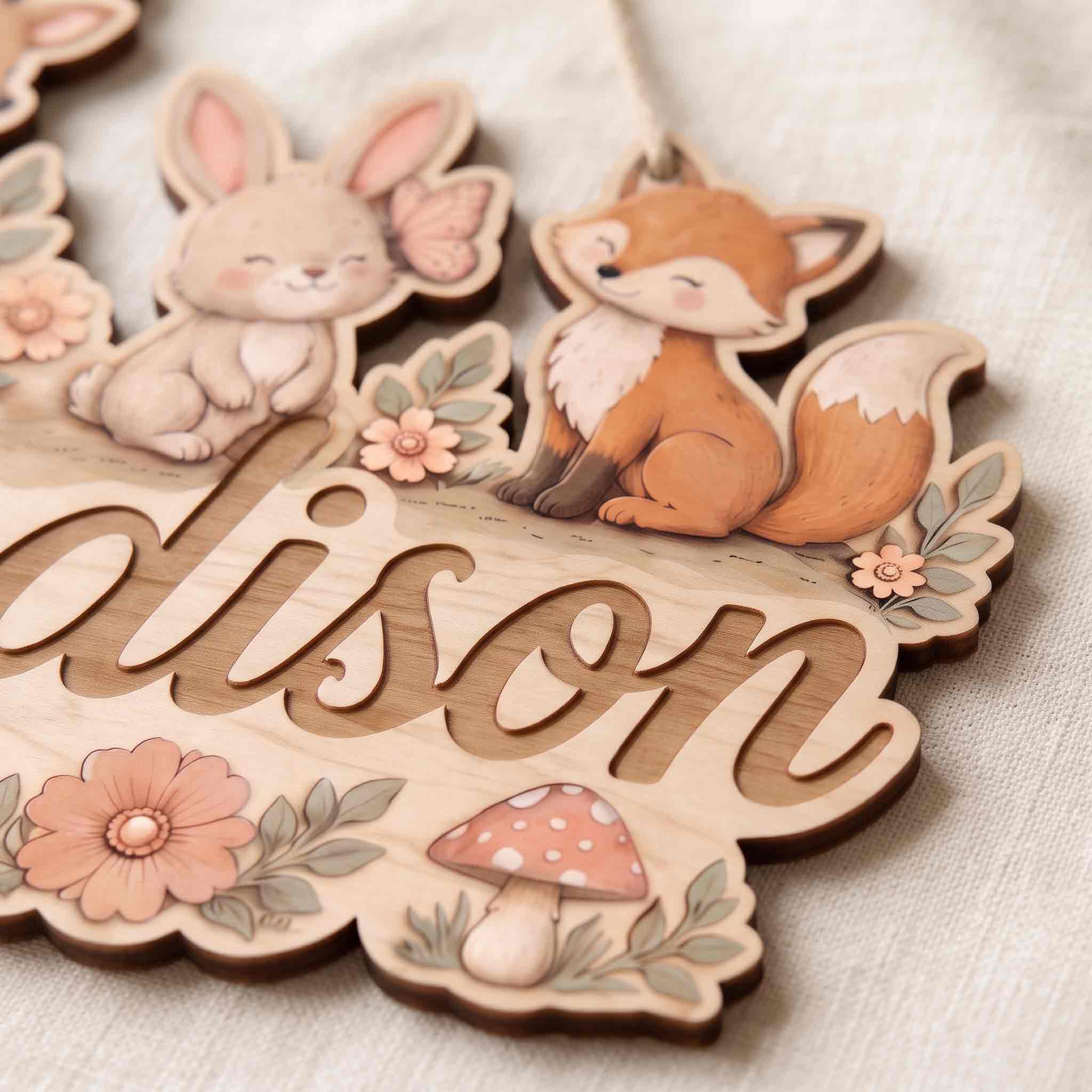 Personalized Forest Animals Nursery Name Wooden Sign