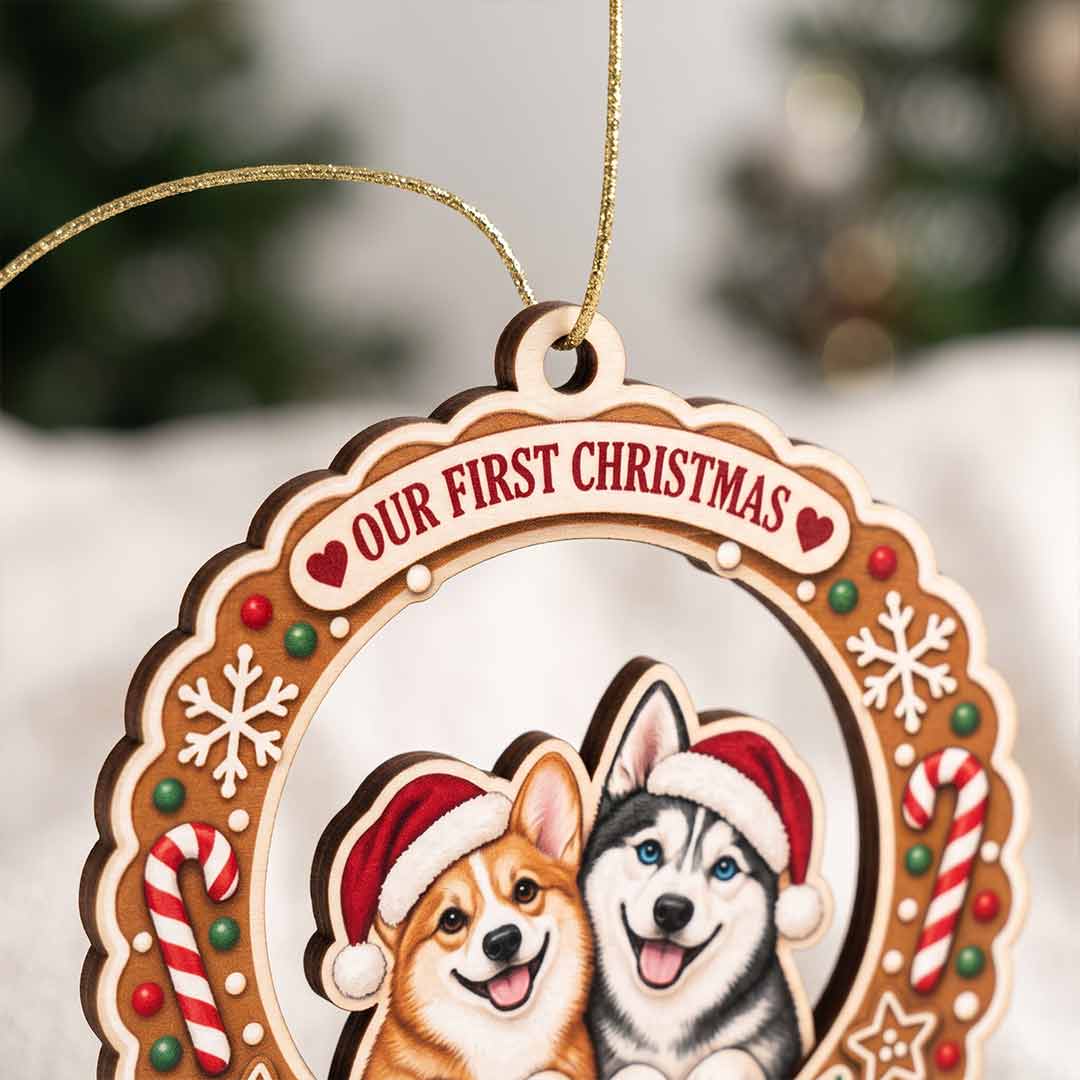 Multi Pet Christmas Wreath Personalized Dog Cat Breeds Custom Name Wooden Ornament