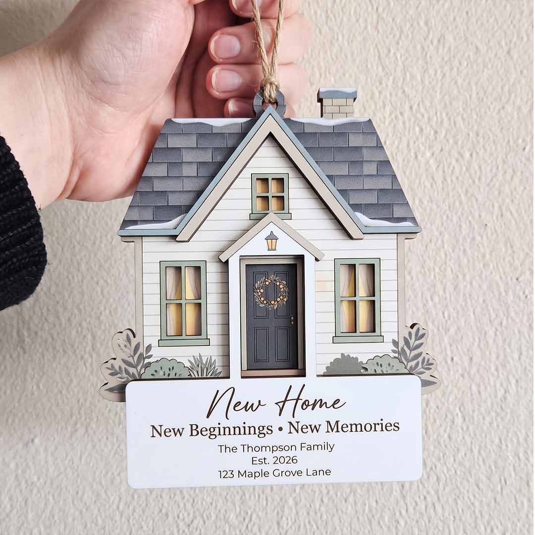 First Christmas In Our New Home Personalized  Custom Family Name Date Address New Home Gift Wooden Christmas Ornament