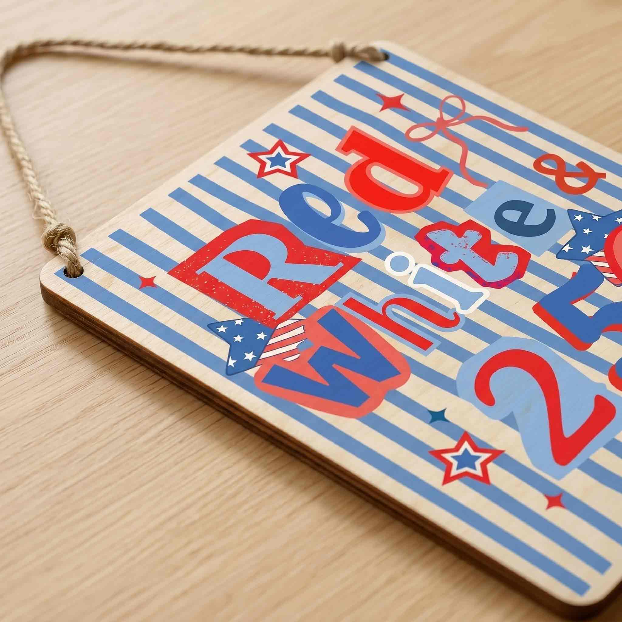 Red White & 250 American Pride Celebration Decor Wooden Sign