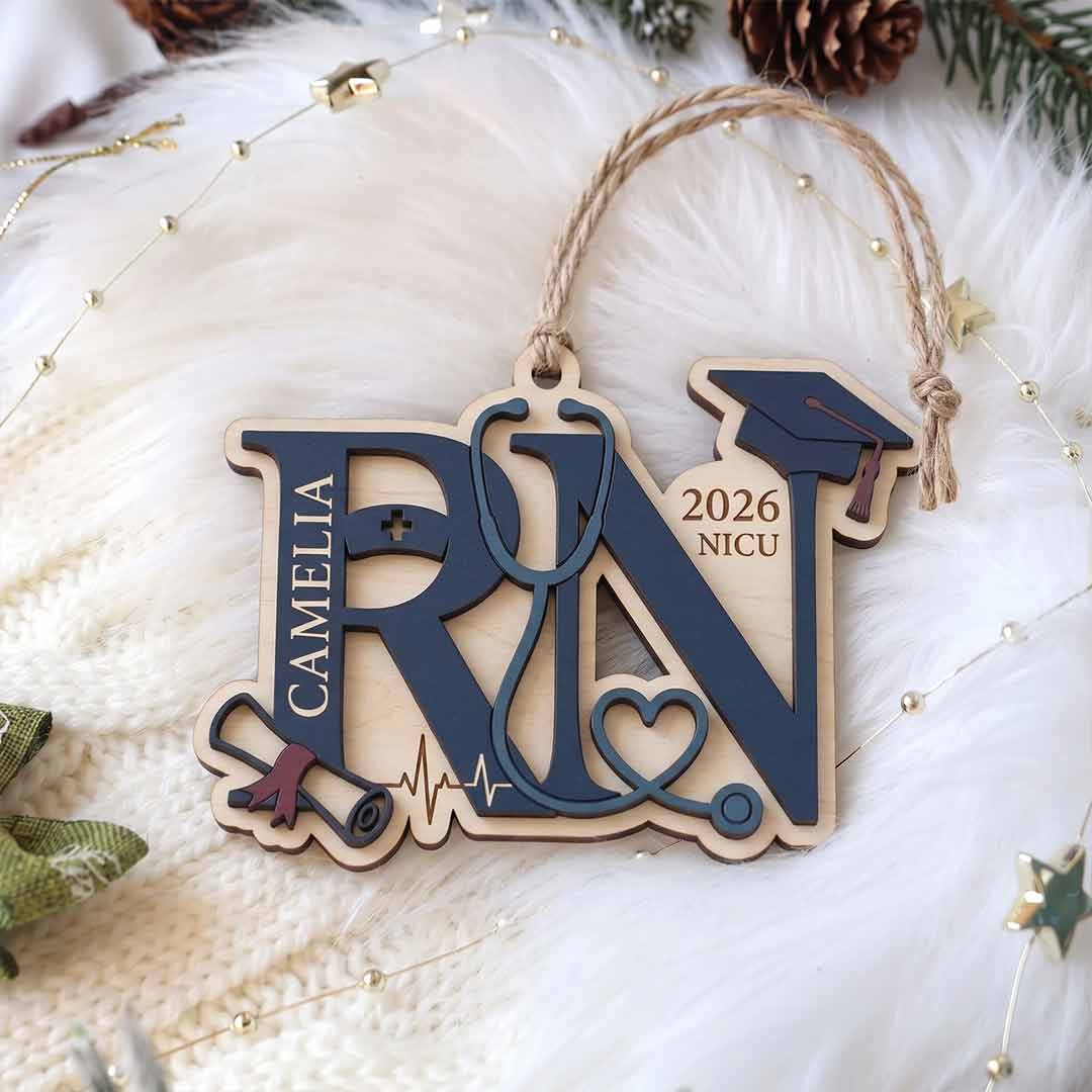 NICU Nurse Graduation Personalized Custom Name Date Nurse 2 Layered Piece Wooden Ornament Nursing Graduation Gift