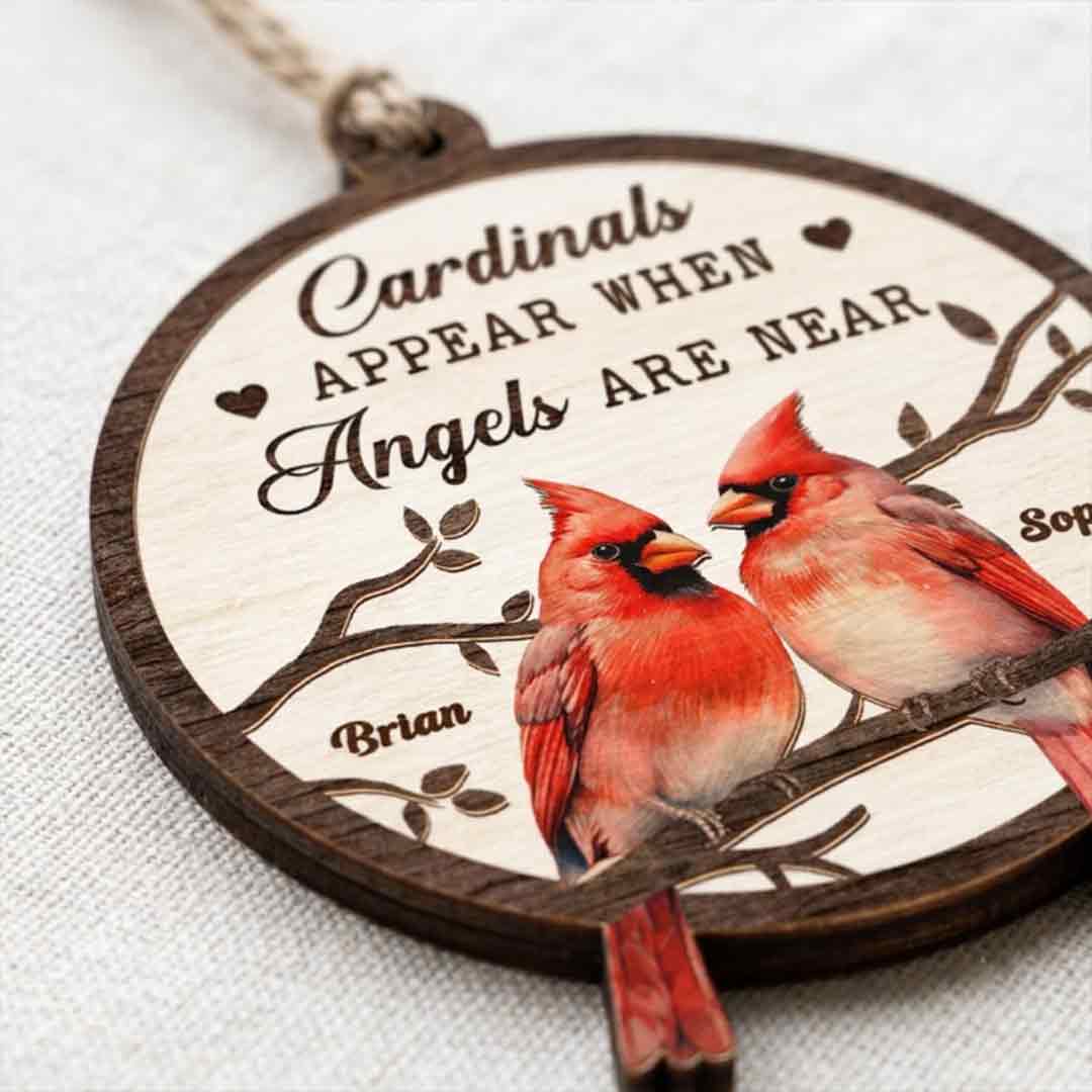 In Loving Memory Cardinals Personalized Custom Name Memorial 2-Layer Wooden Christmas Ornament for Loss of Loved One