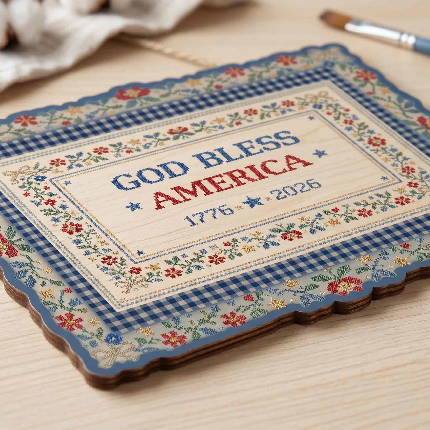 God Bless America 250th Anniversary Vintage Wooden Sign