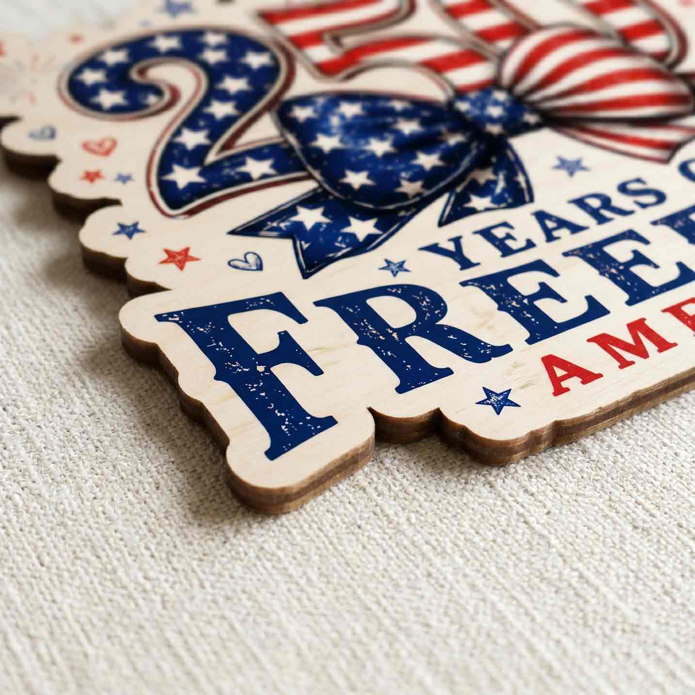 America 250 Years of Freedom Coquette Bow Wooden Sign