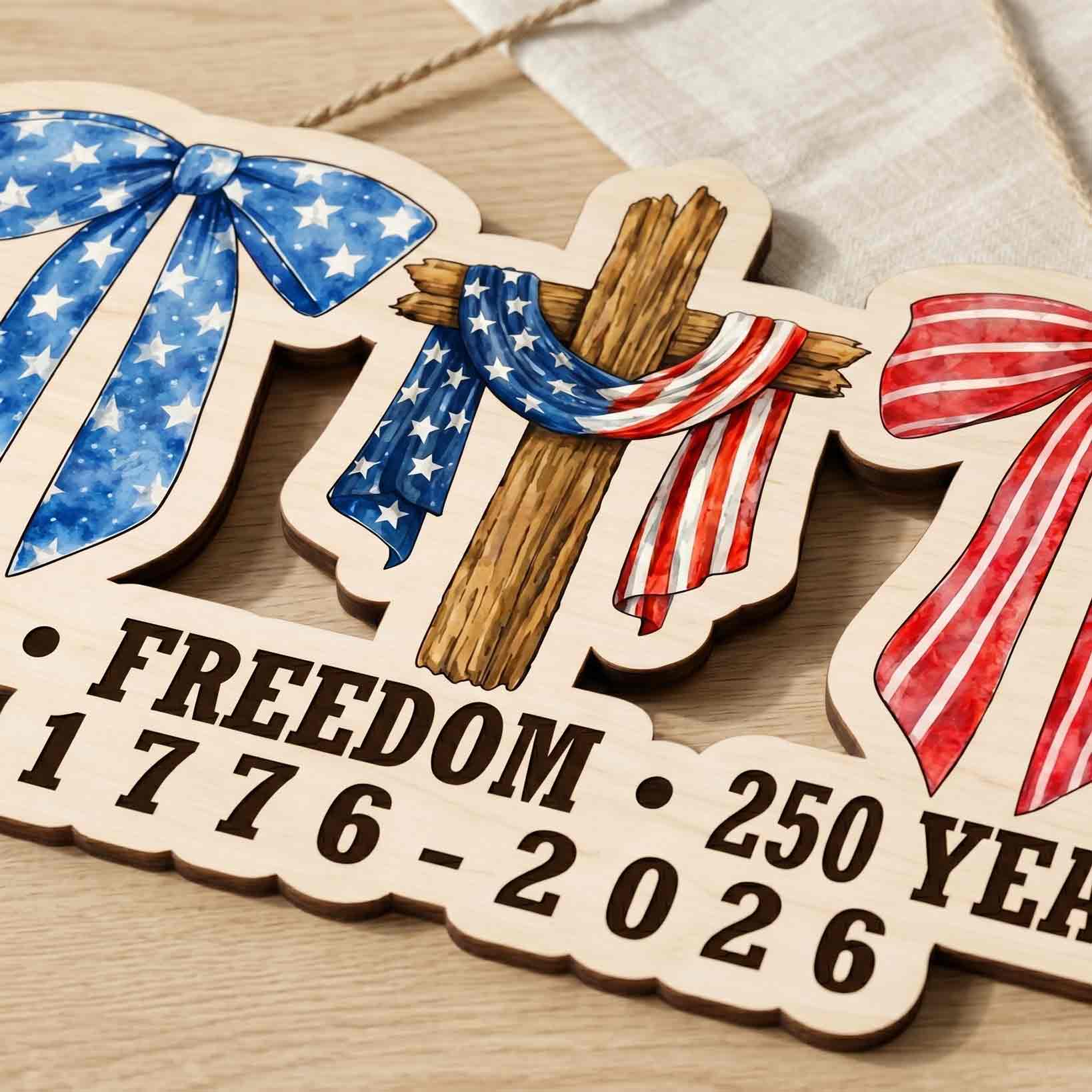 Faith Freedom 250 Years Wooden Sign