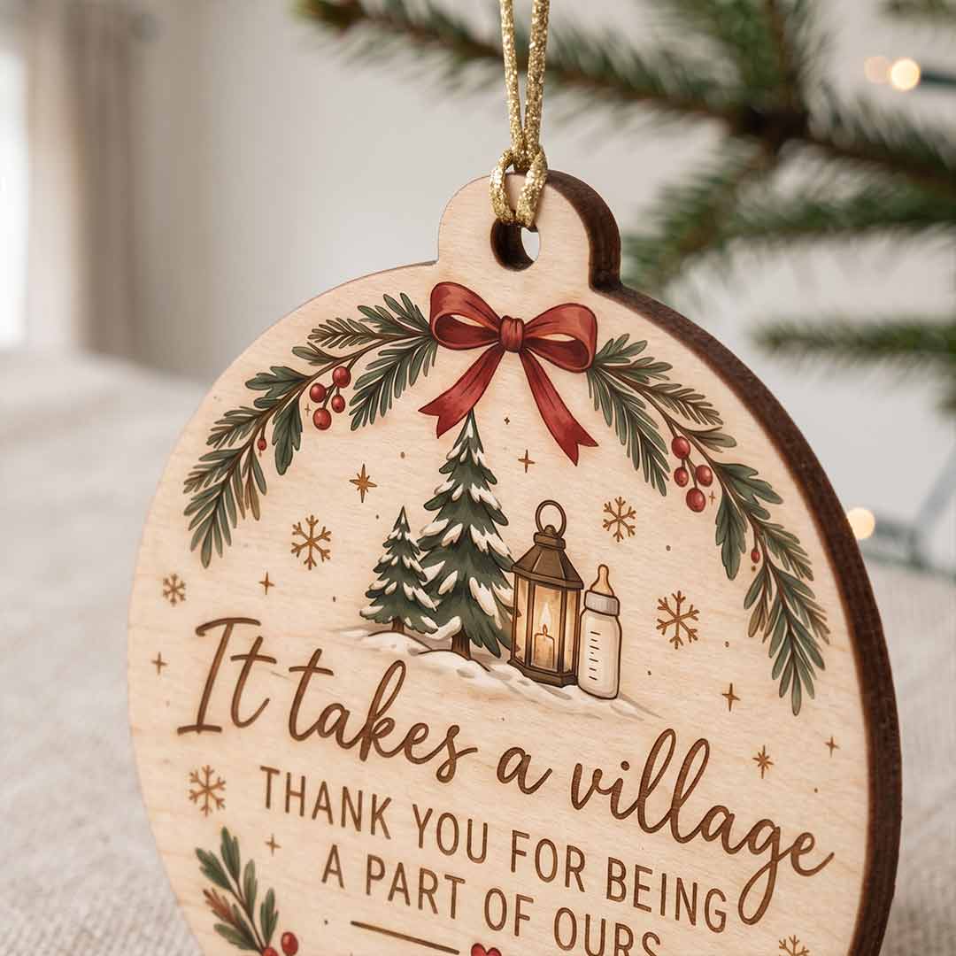 It Takes a Village Baby Thank You Newborn Keepsake Personalized Custom Name Newborn 1-Layer Wooden Christmas Ornament for Baby Gift