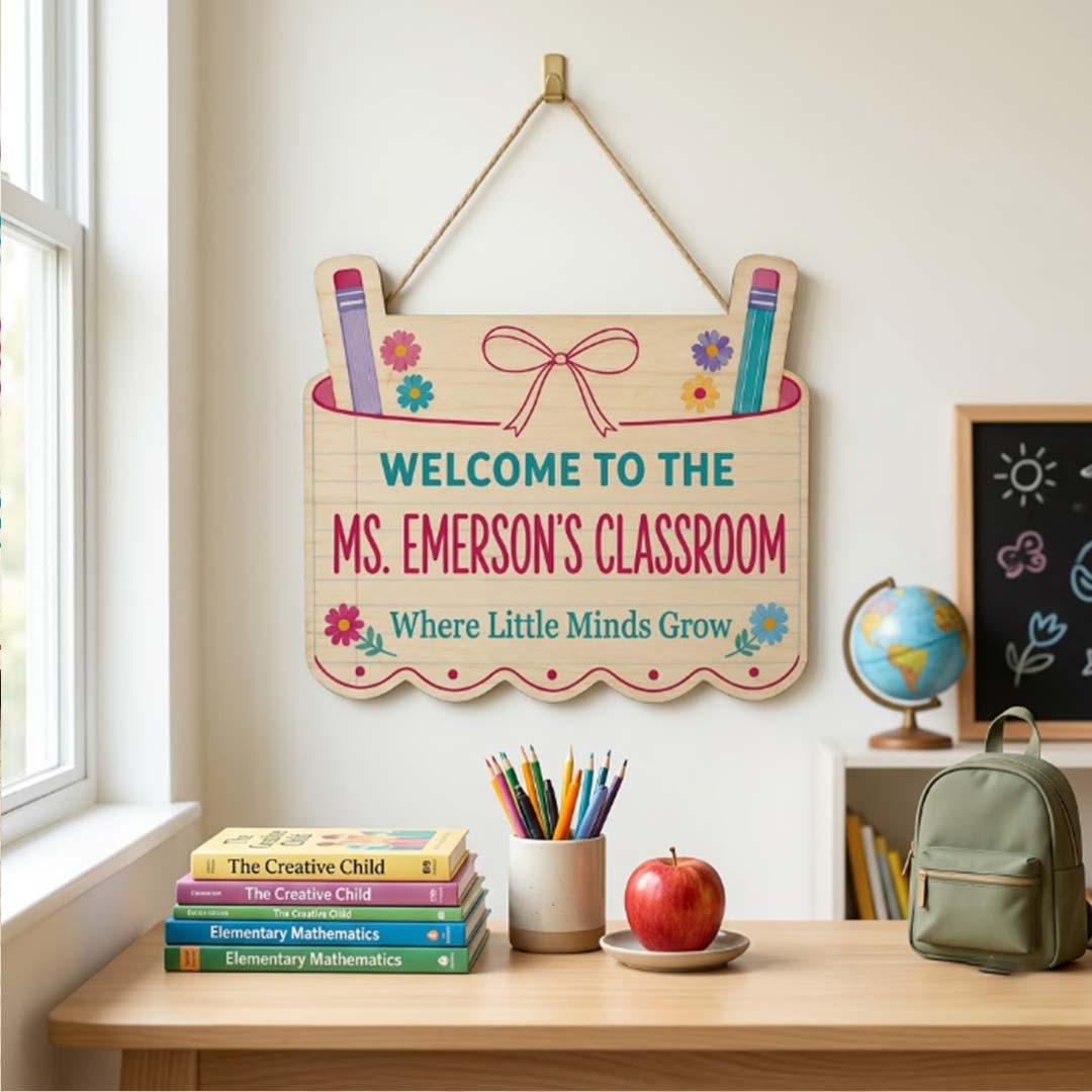 Personalized Teacher Name Wooden Sign Door Hanger Teacher Wooden Classroom Sign Wooden Classroom Decor, Back to School Sign