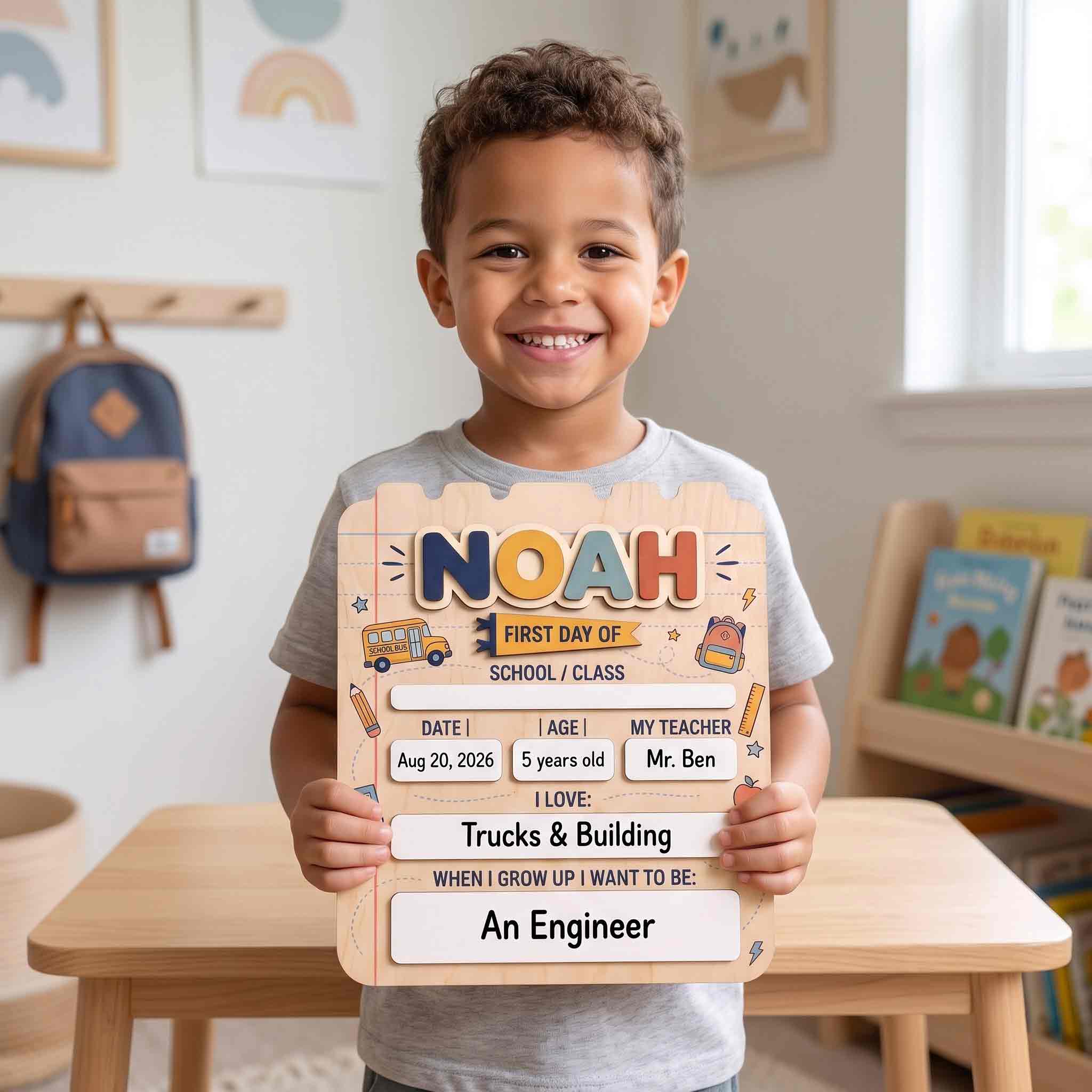 Personalized Little Learner Theme First & Last Day School Sign, Reusable Dry Erase Board, Back to School Sign