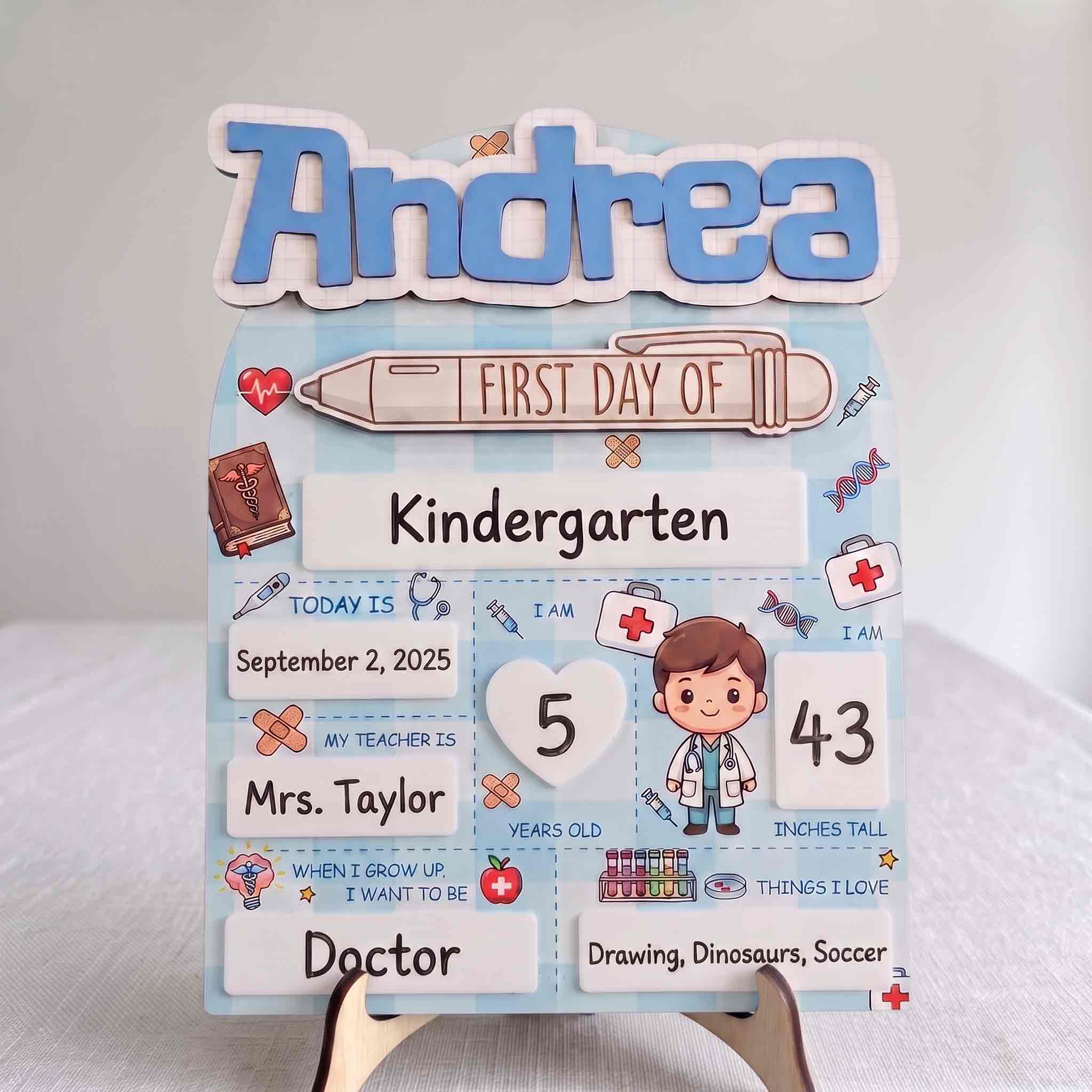 Personalized Doctor First Day School Board, Reusable Dry Erase Board, Back to School Sign