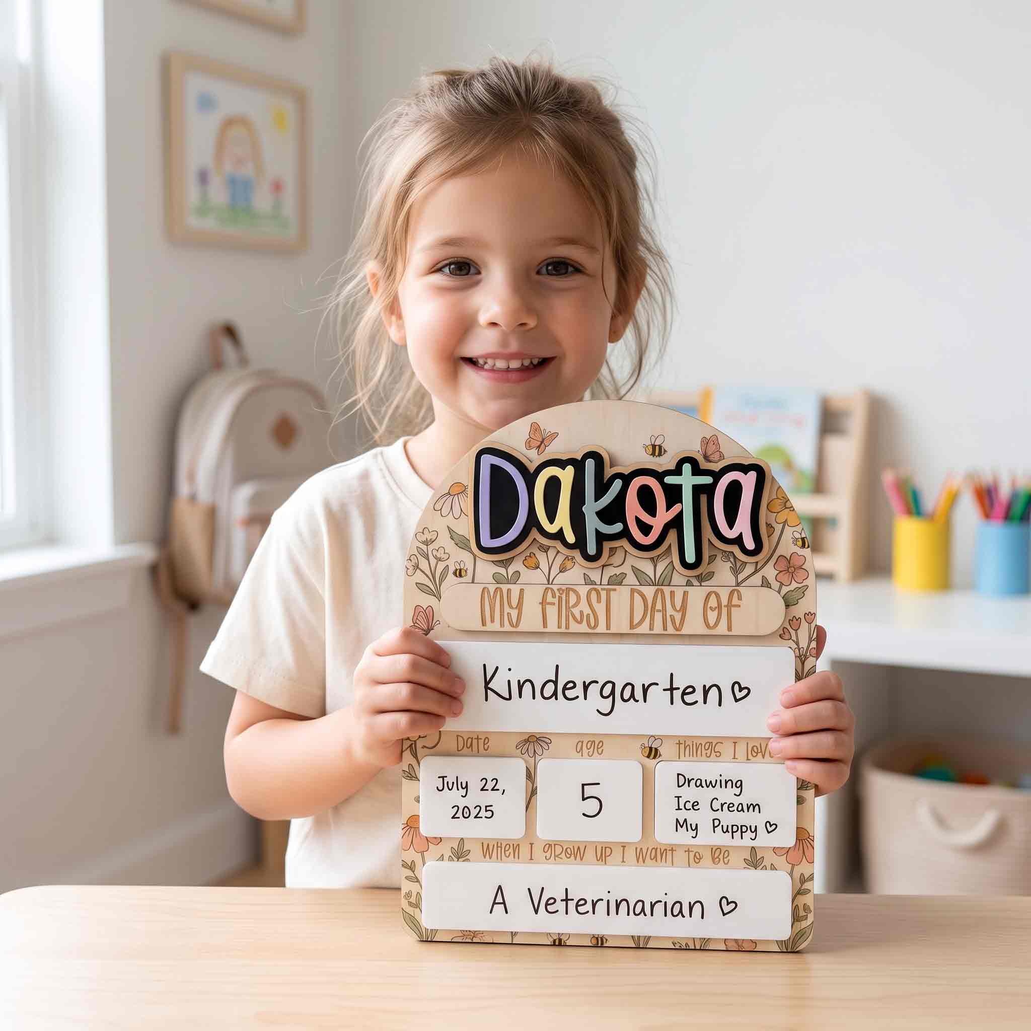 Personalized Cottage Garden First & Last Day School Sign, Reusable Dry Erase Board, Back to School Sign