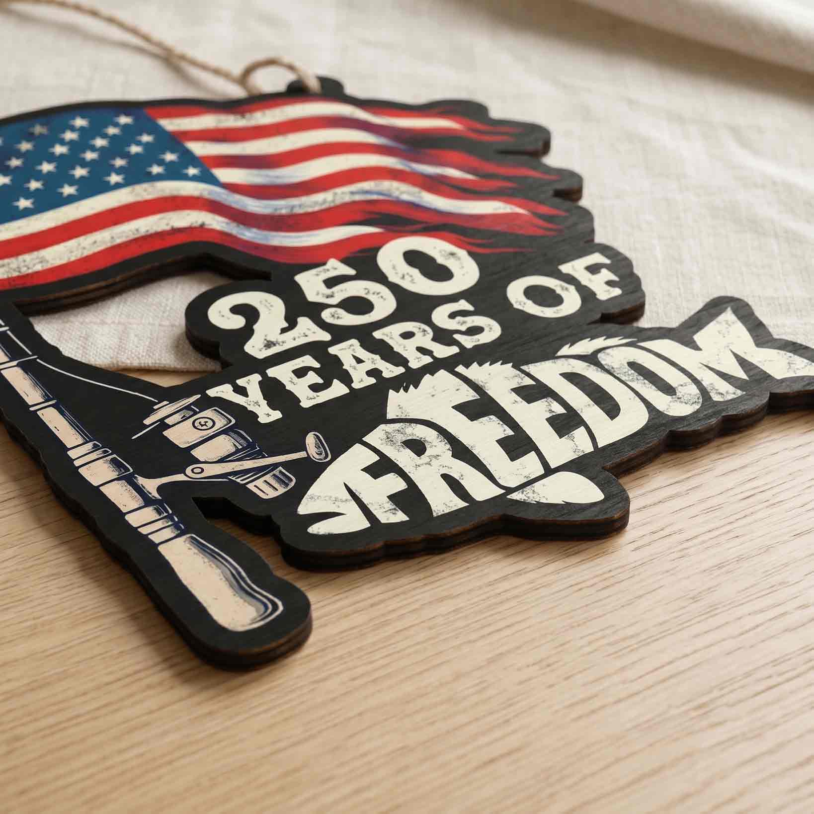 America 250 Years Of Freedom Fishing Wooden Hanging Sign Patriotic Decor