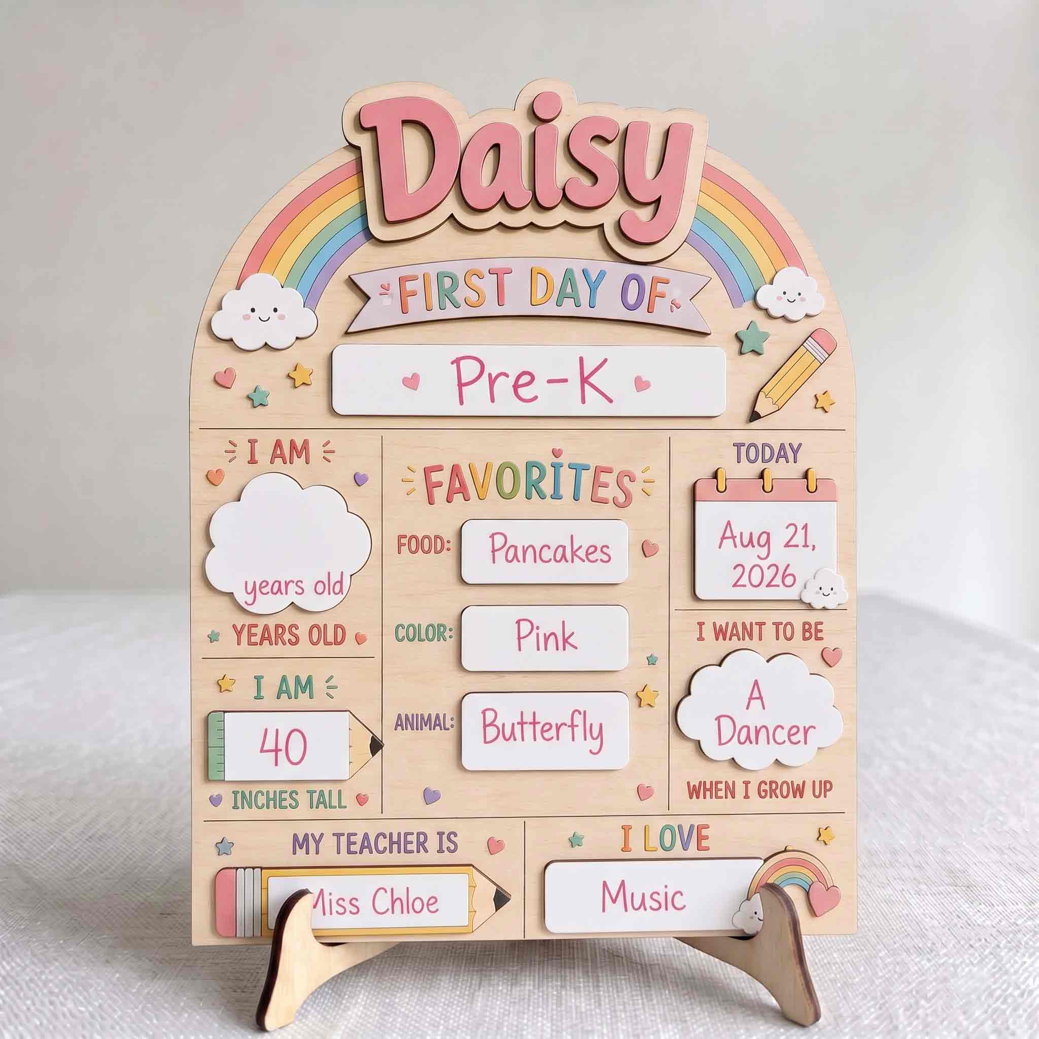 Personalized Cute Rainbow School First & Last Day School Sign, Reusable Dry Erase Board, Back to School Sign