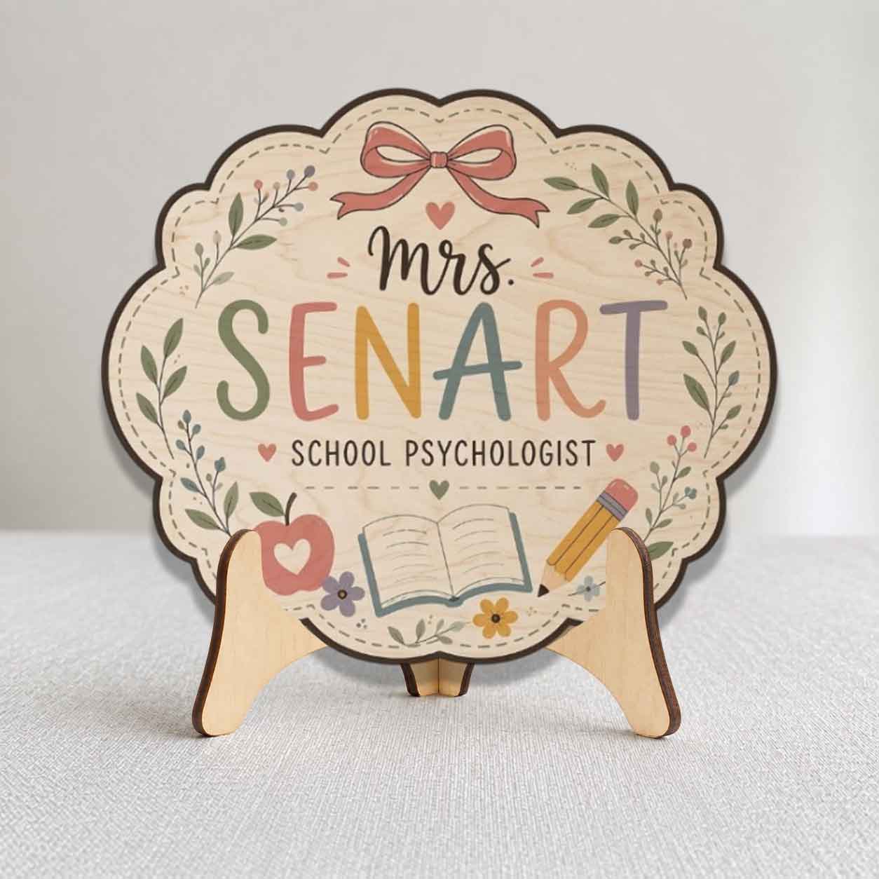 Personalized Teacher Name Wooden Sign Door Hanger Teacher Room Sign Wooden Classroom Decor, Back to School Sign