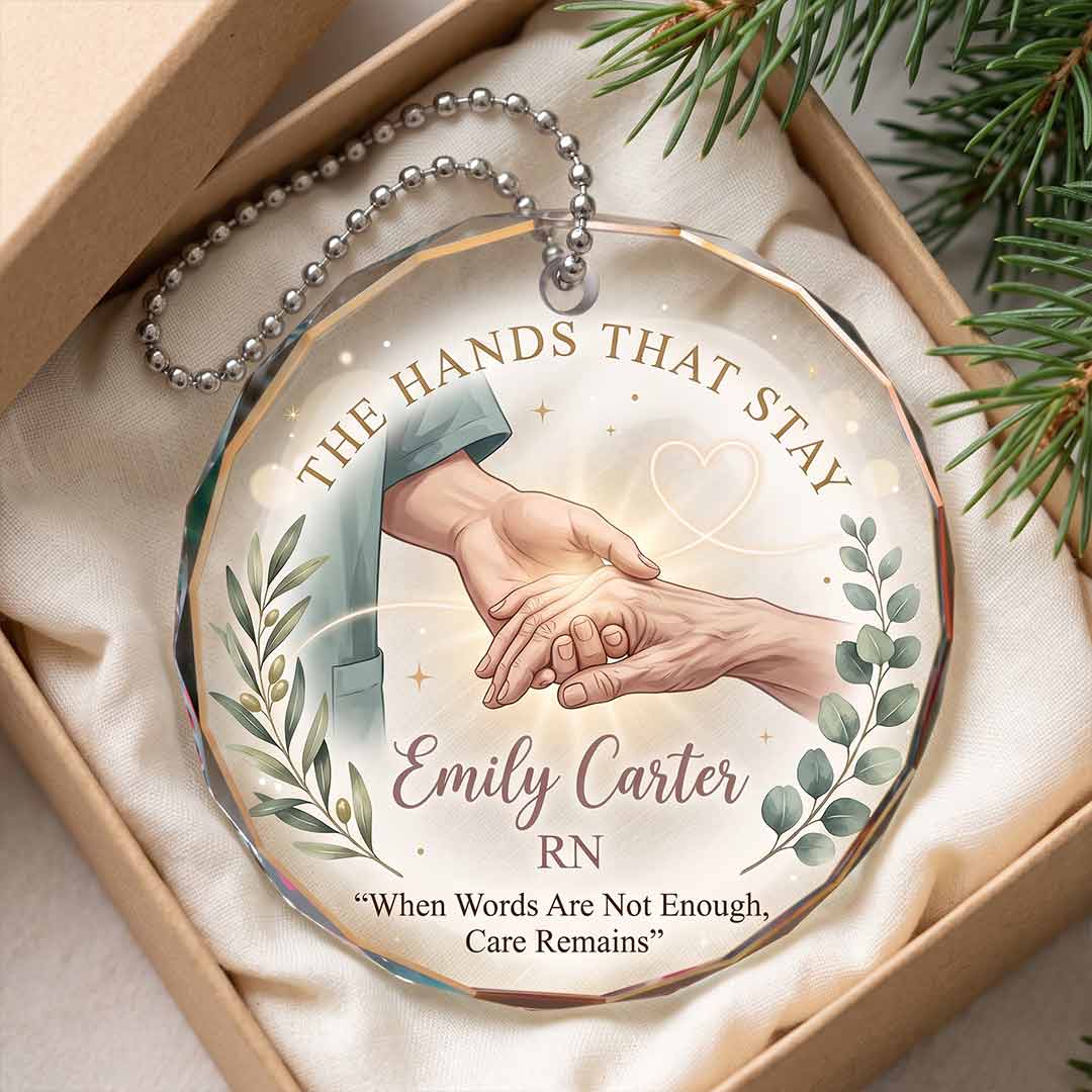 The Hands That Stay Nurse Keepsake Personalized Custom Name Nurse Round Glass Christmas Ornament for Retired Nurses
