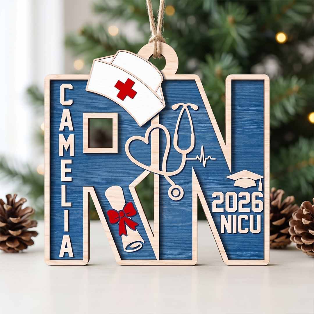 NICU Registered Nurse Custom Name Date Nurse 2-Layer Wooden Ornament