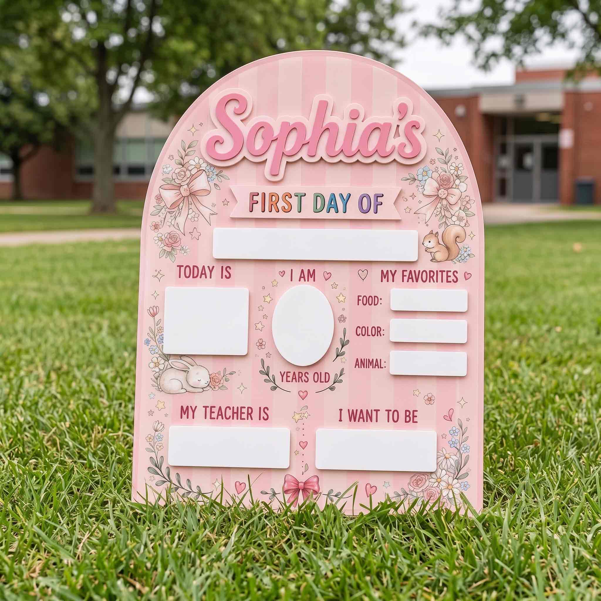 Personalized Coquette Bunny First Day School Board, Reusable Dry Erase Board, Back to School Sign