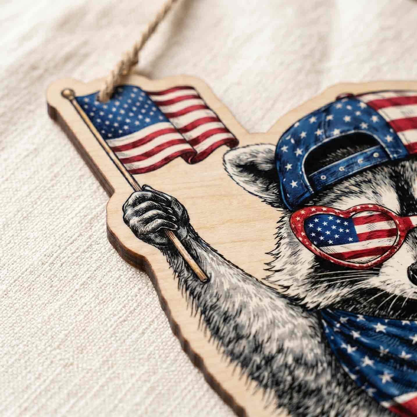 Funny 4th of July Raccoon Wooden Sign Patriotic Decor