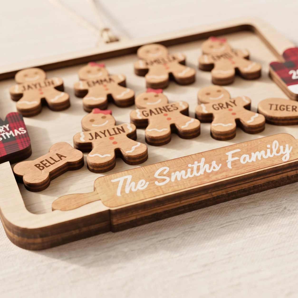 Gingerbread Cooking Family Christmas 2026 Custom Family Name Kids Names 2-Layer Wooden Christmas Ornament