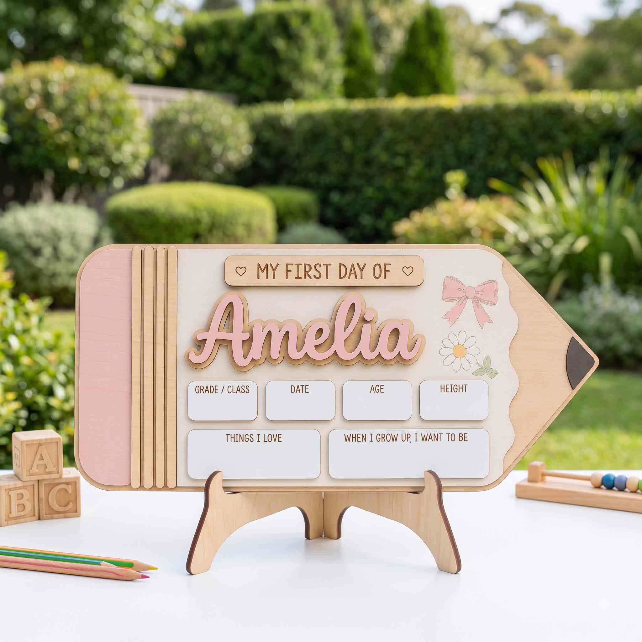 Personalized School Pencil Shape First & Last Day School Sign, Reusable Dry Erase Board, Back to School Sign