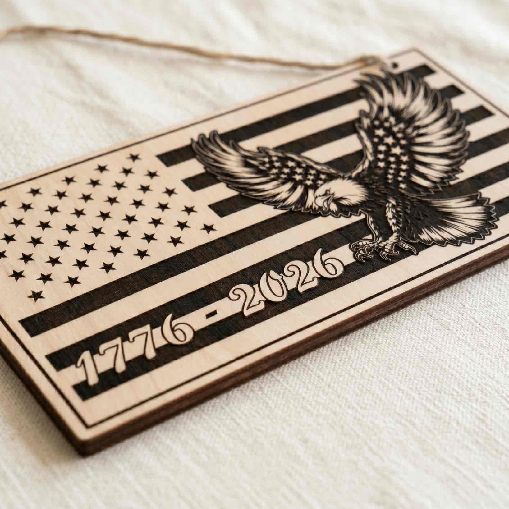 America 76 Land Of The Free Wooden Hanging Sign Patriotic Decor