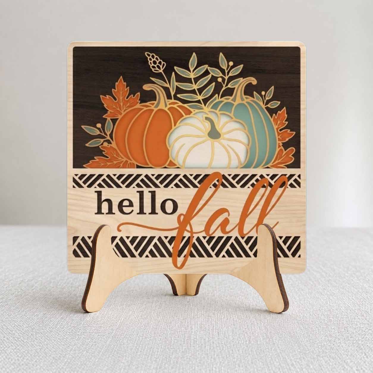 Fall Porch Decor, Pumpkin Themes Hello Fall  Wooden Fall Door Hanger,  Front Door Sign, Farmhouse Fall Decor