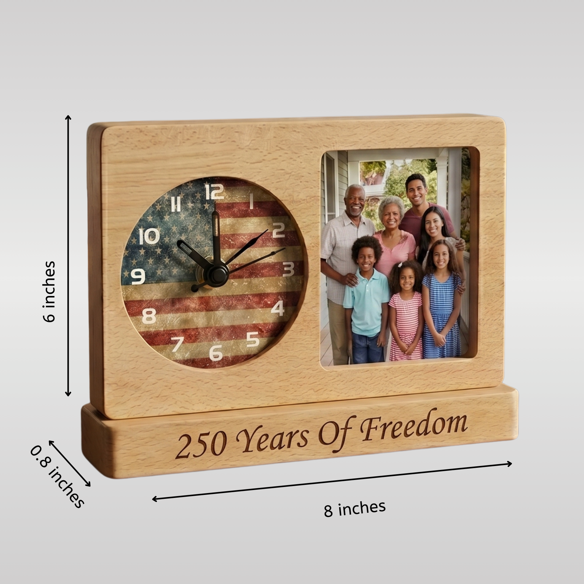 Personalized 250 Years Of Freedom Wooden Clock Frame Custom Family Photo Gift