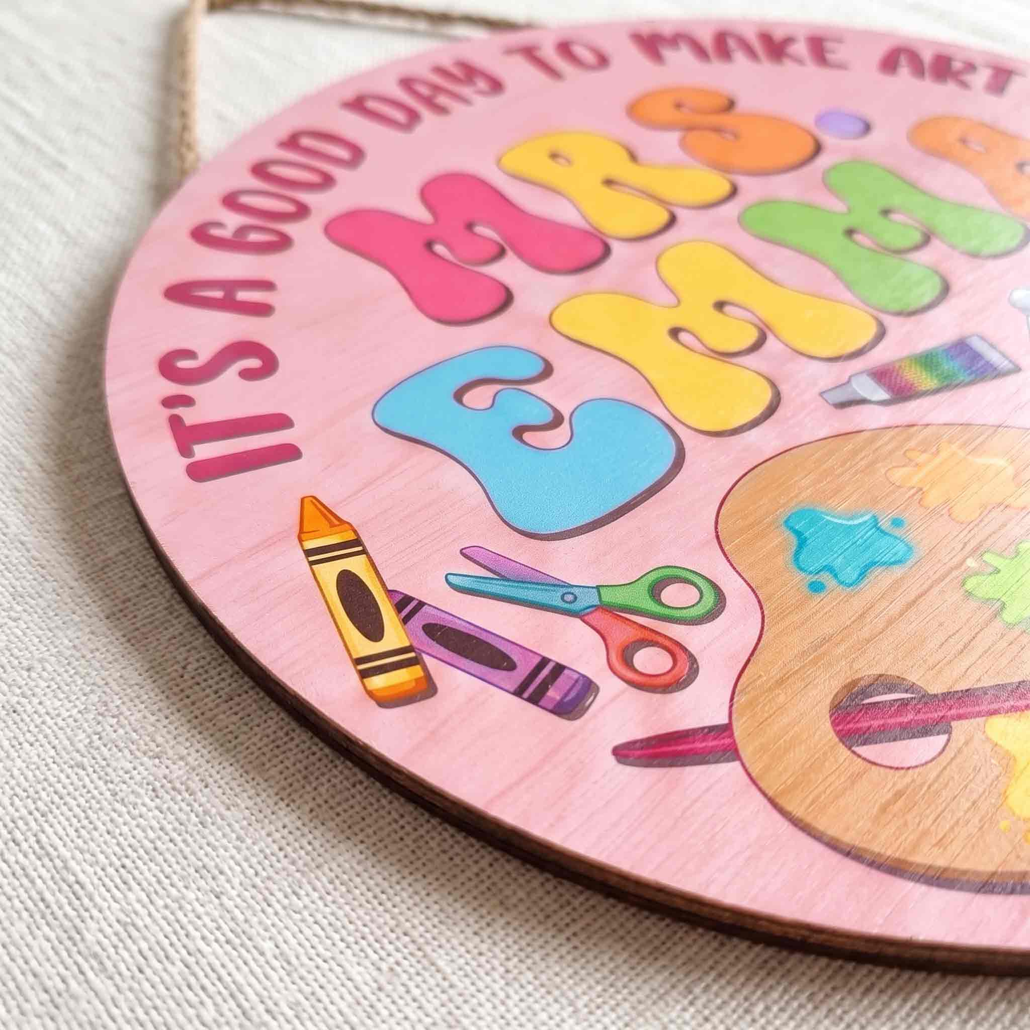 Personalized Art Teacher Classroom Door Hanger Wooden Sign, Custom Art Classroom Welcome Sign