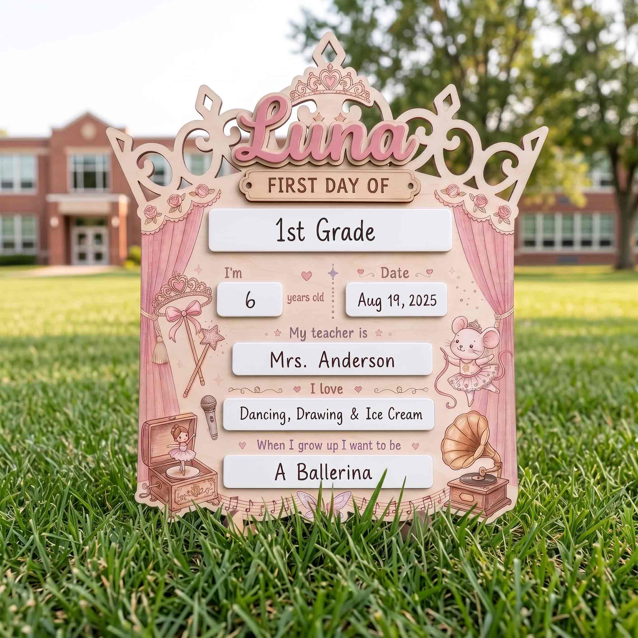 Personalized Princess Crown First Day School Board, Reusable Dry Erase Board, Back to School Sign
