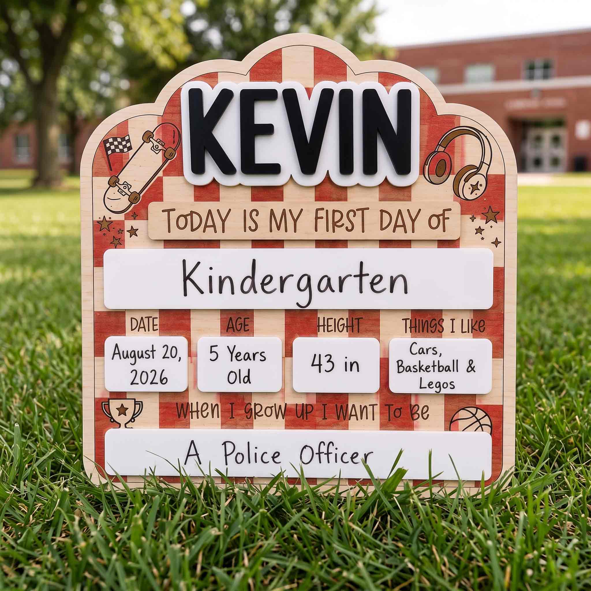 Personalized Red Gingham First & Last Day School Board, Reusable Dry Erase Board, Back to School Sign