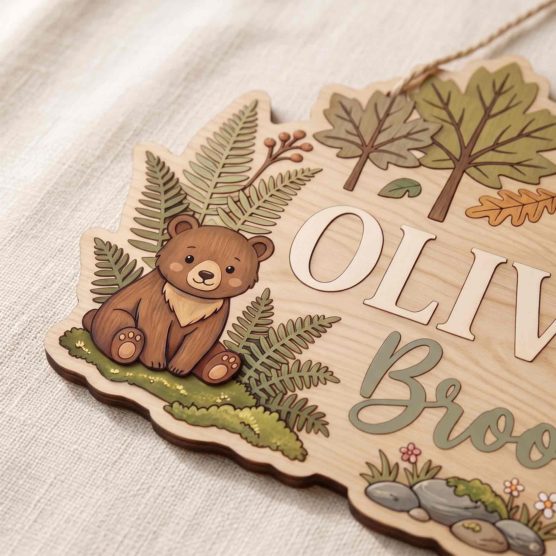 Personalized Forest Animals Baby Name Wooden Sign