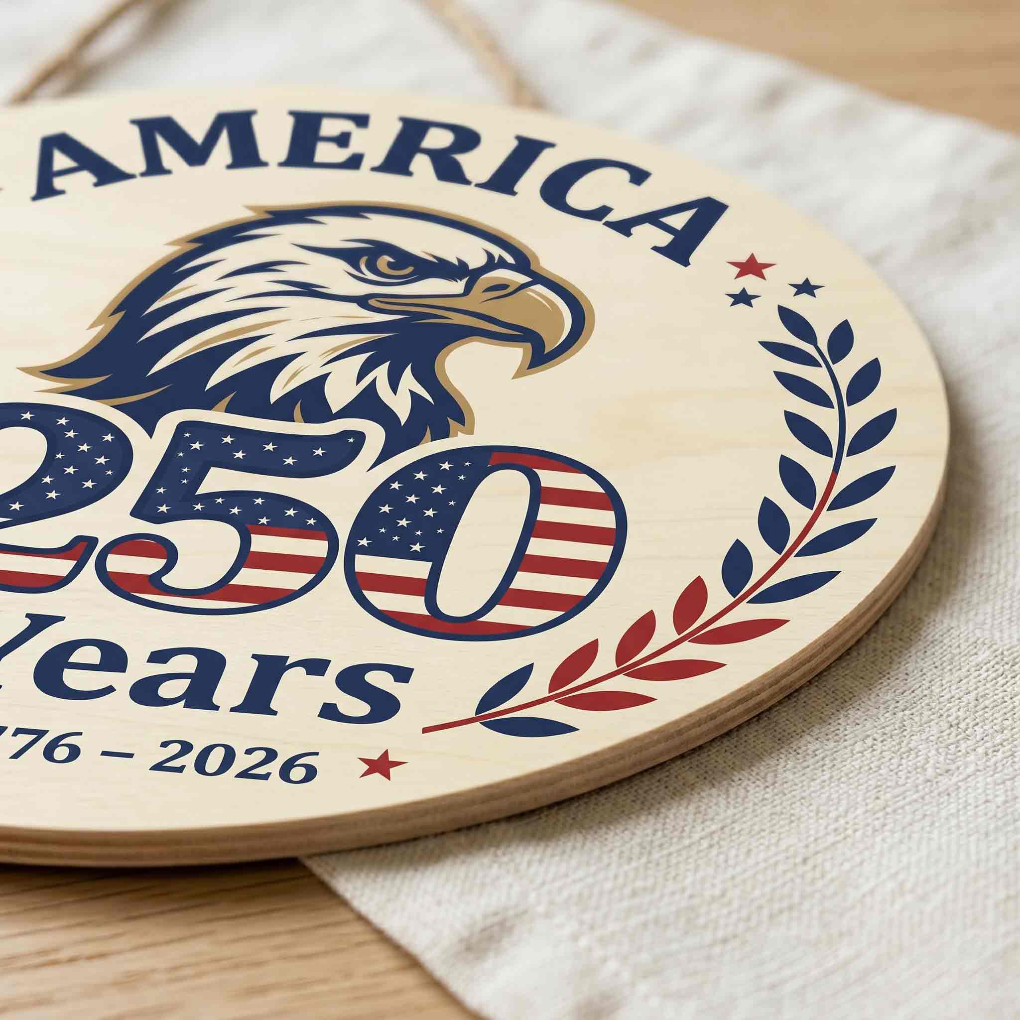 America 250th Anniversary Wooden Sign With Bald Eagle Patriotic Decor