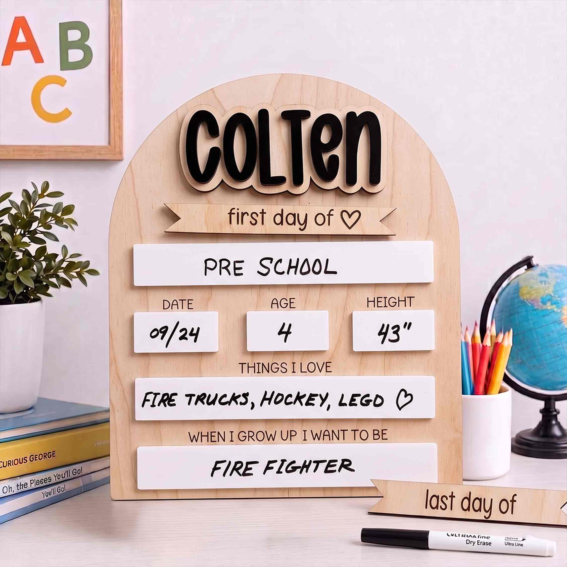 Personalized Scandinavian Style First & Last Day School Sign, Reusable Dry Erase Board, Back to School Sign
