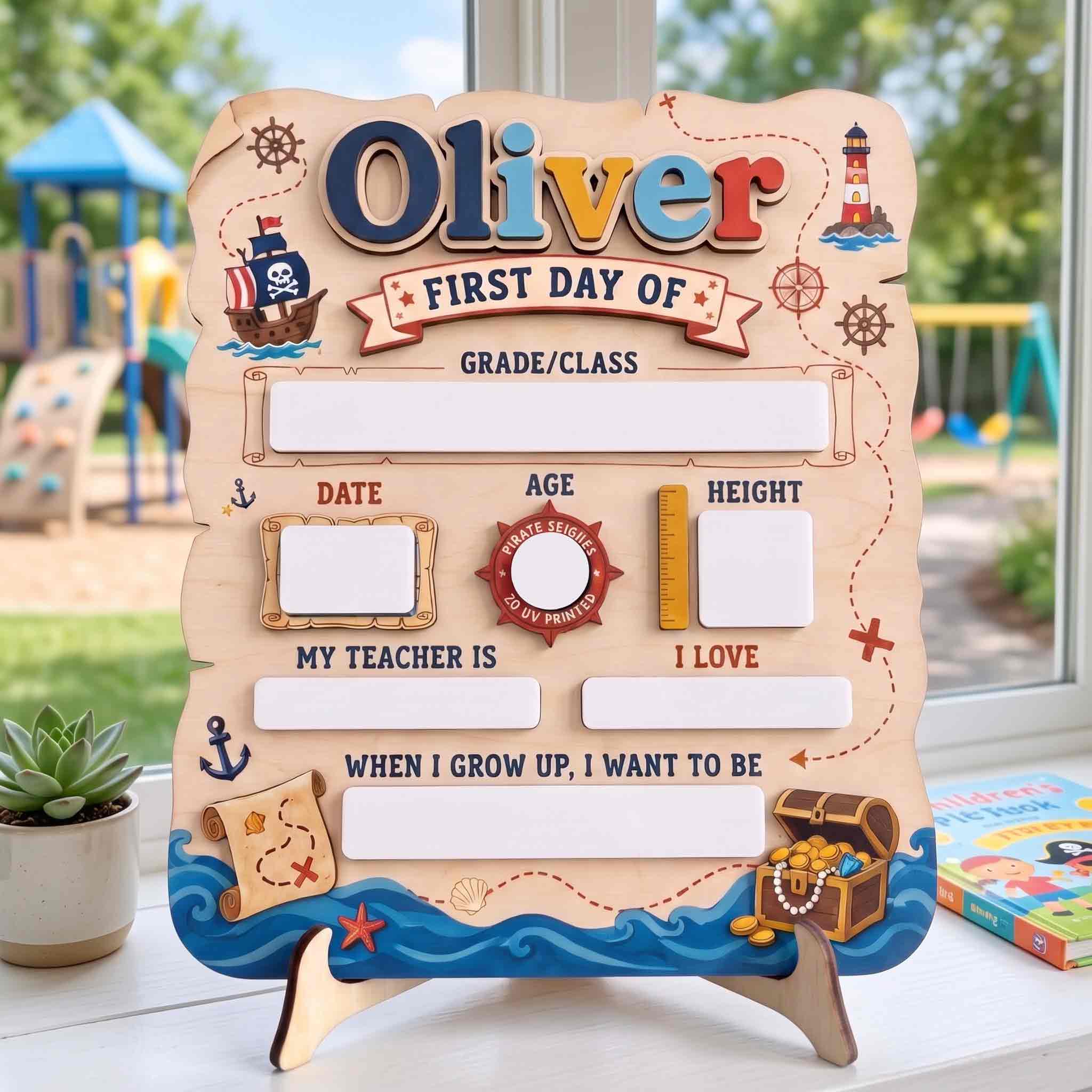 Personalized Pirate Adventure Theme First & Last Day School Sign, Reusable Dry Erase Board, Back to School Sign