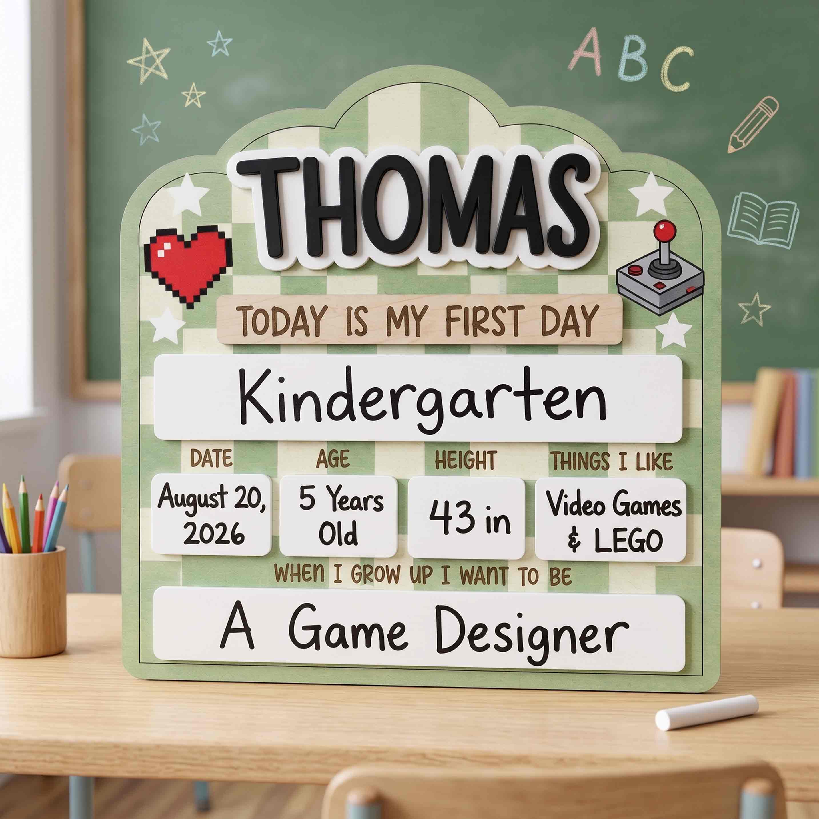 Personalized Pixel Gamer First & Last Day School Board, Reusable Dry Erase Board, Back to School Sign
