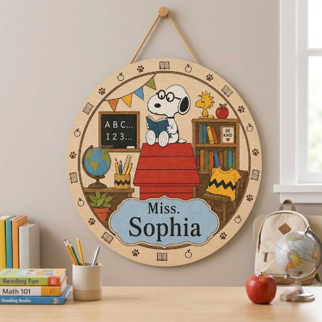 Personalized Teacher Name Wooden Sign Door Hanger Cute Classroom Vibes Wooden Classroom Decor, Back to School Sign