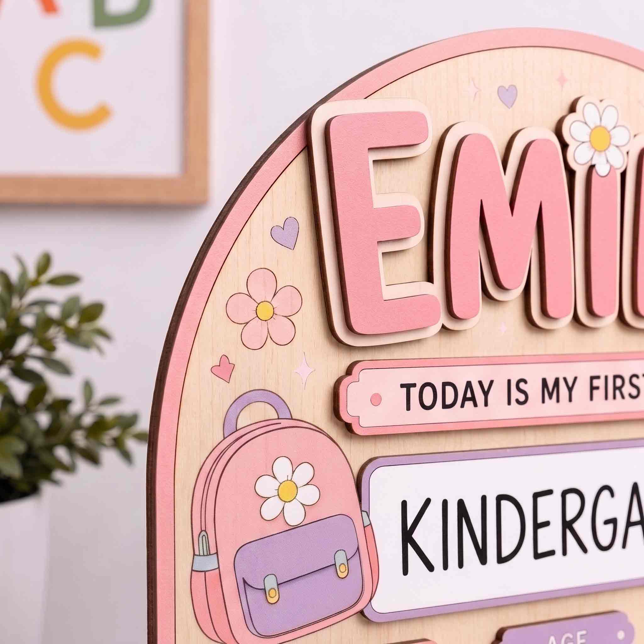 Personalized Flower Backpack First Day School Board, Reusable Dry Erase Board, Back to School Sign