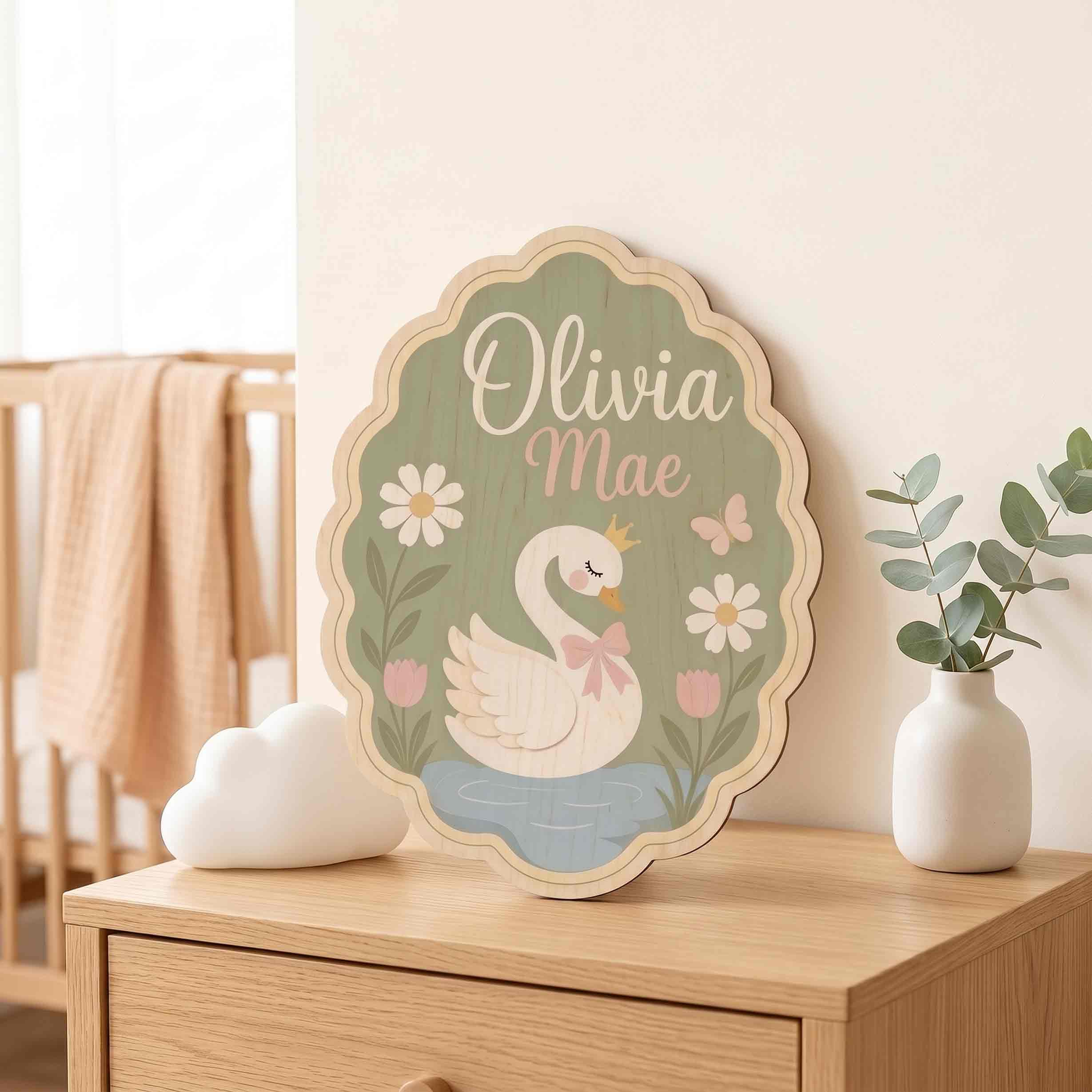 Personalized Swan Nursery Name Wooden Sign