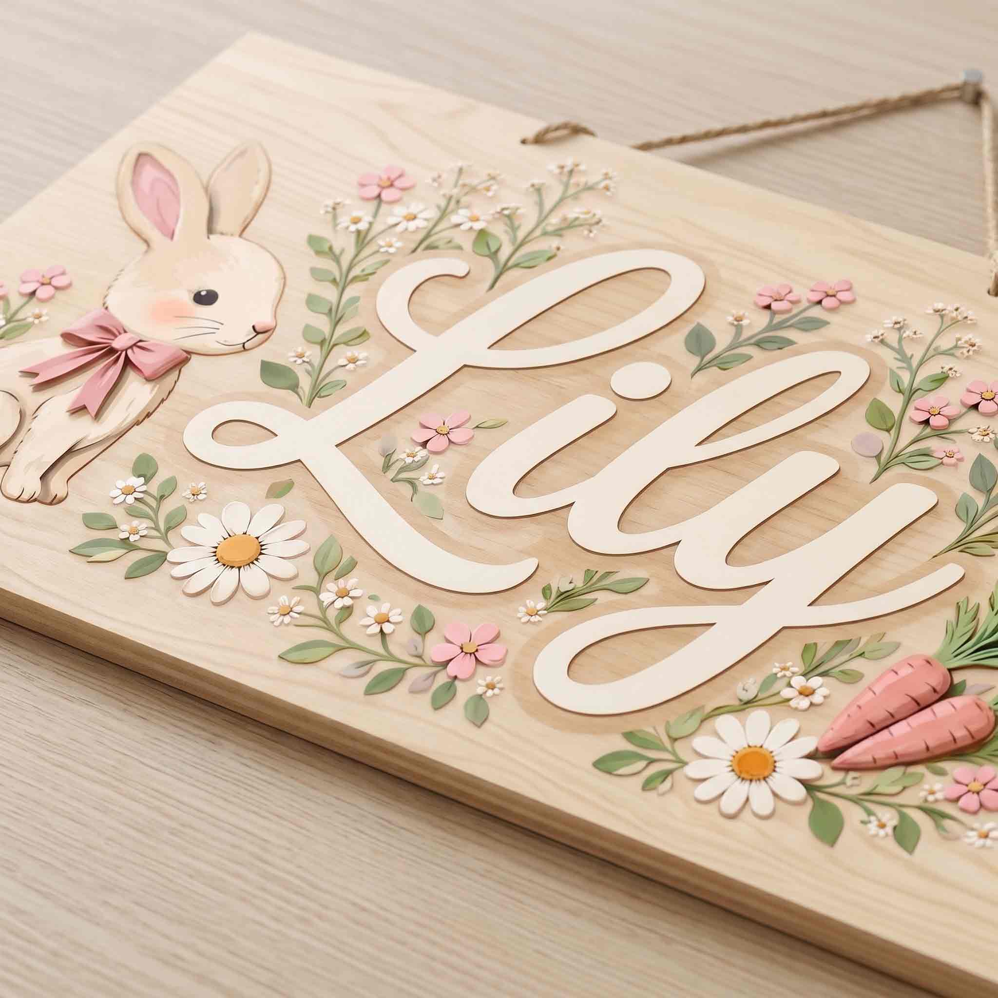 Personalized Floral Bunny Name Wooden Sign