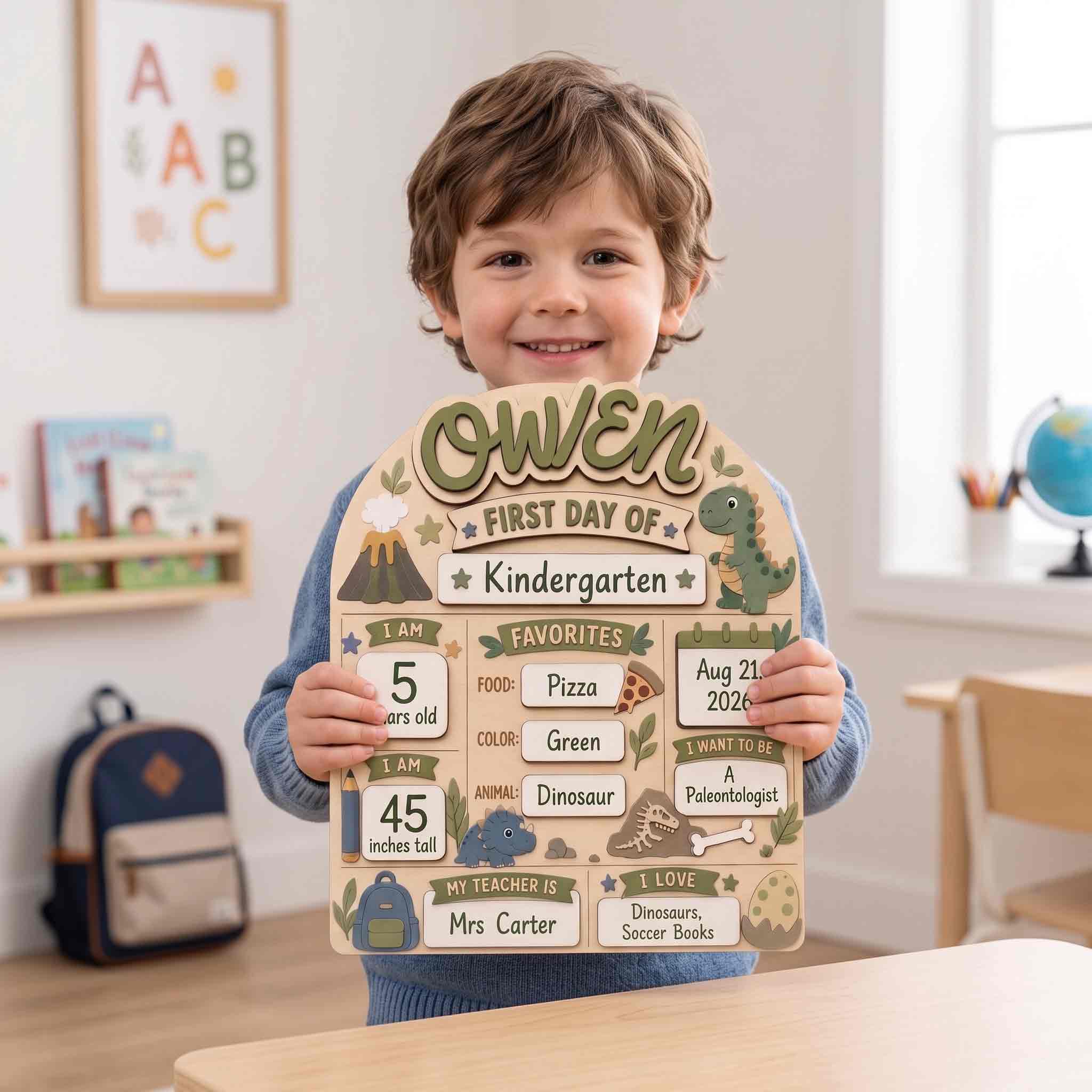 Personalized Dinosaur Adventure First Day School Board, Reusable Dry Erase Board, Back to School Sign