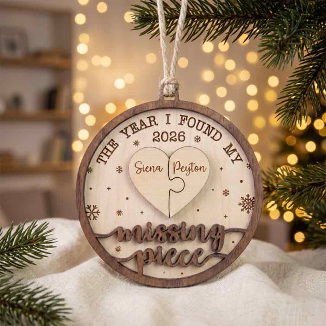 Missing Piece Puzzle Heart Personalized Custom Name Date Couple 2-Layer Wooden Christmas Ornament for Couples Gift