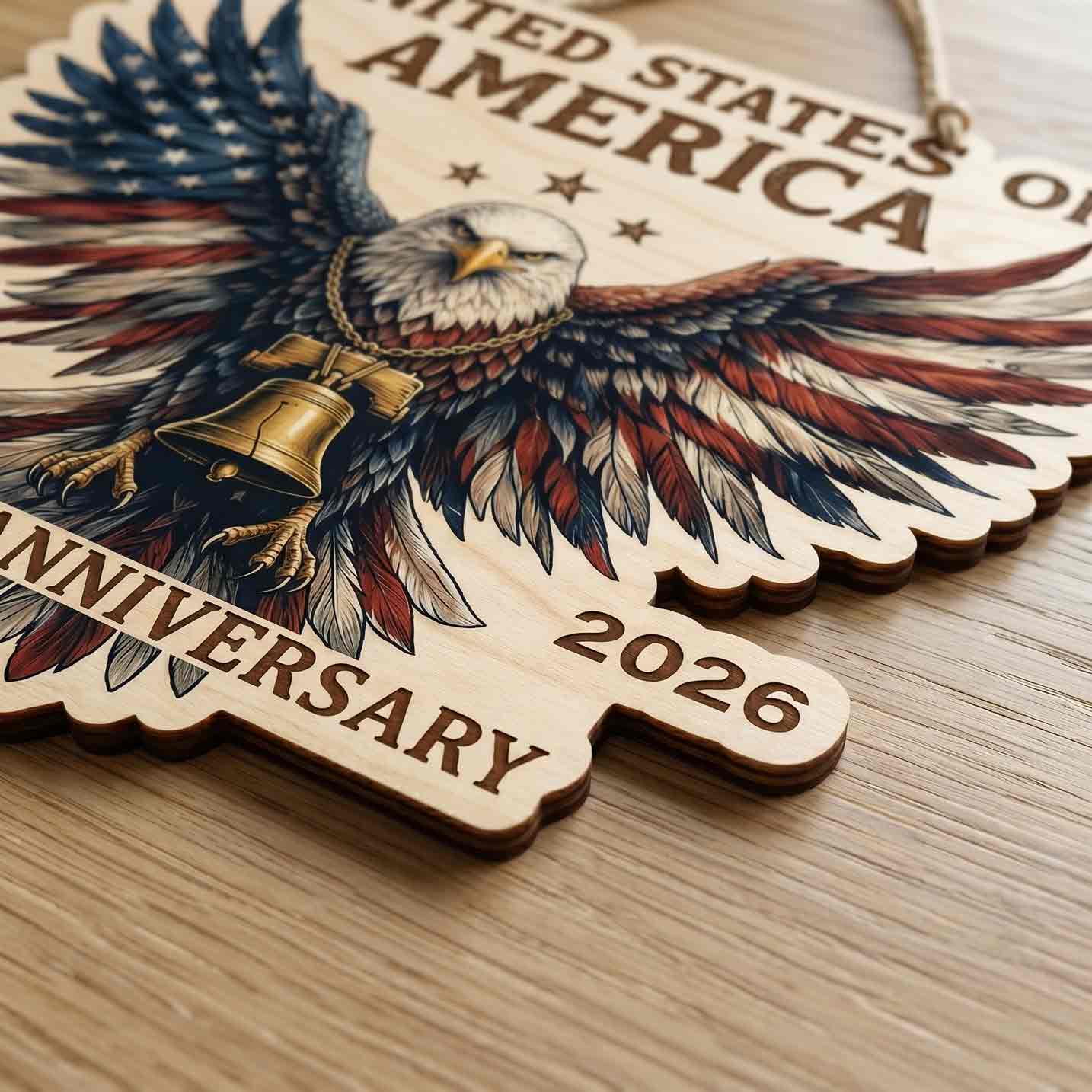 United States of America Bald Eagle 250th Anniversary 1776-2026 Patriotic Wooden Sign