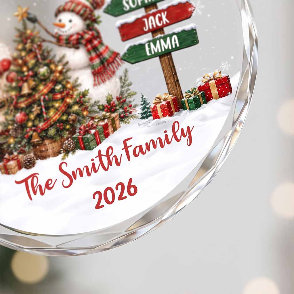 Santa and Snowman Christmas 2026 Holiday Keepsake Personalized Custom Name Date Family Round Glass Christmas Ornament for Family Gift