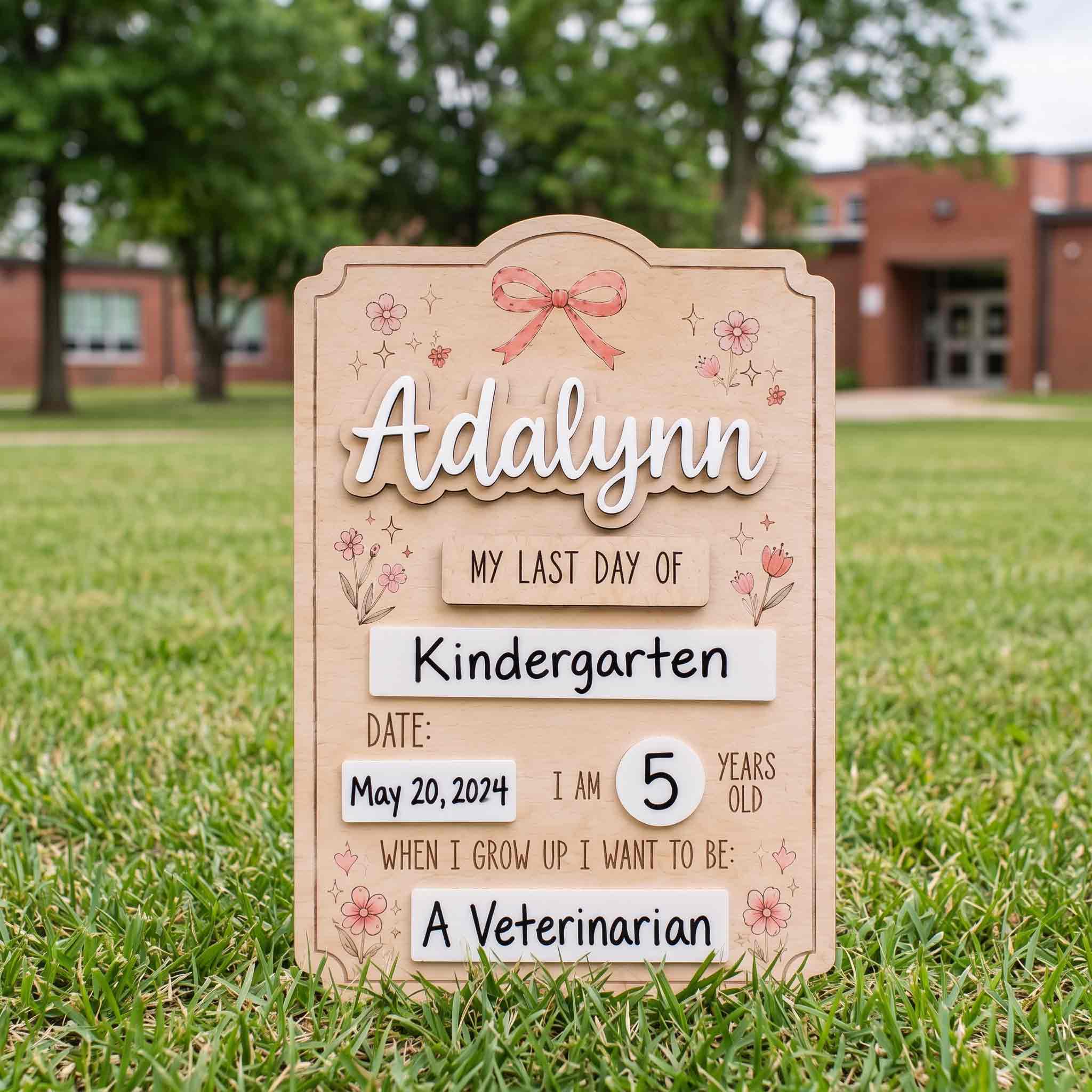 Personalized Bow Floral First & Last Day School Board, Reusable Dry Erase Board, Back to School Sign